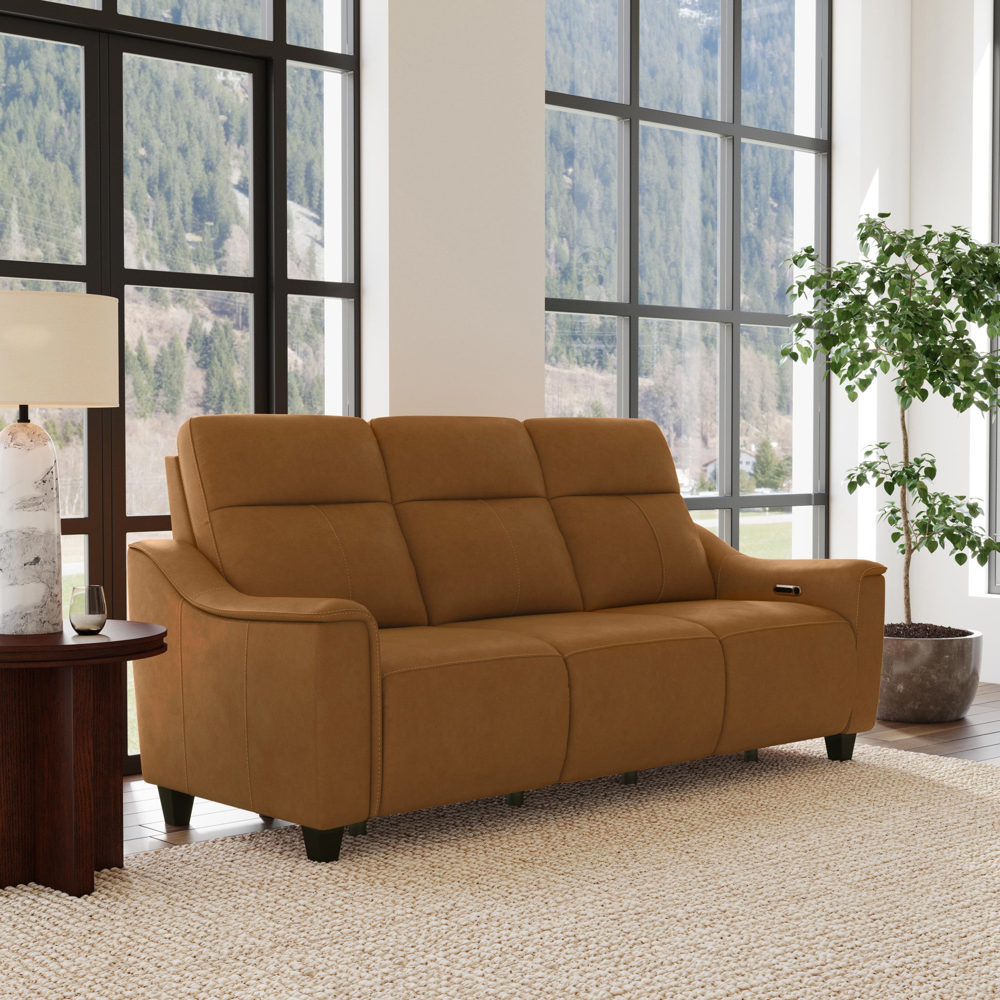 Walter Honey Leather Power Reclining Sofa with Power Headrests