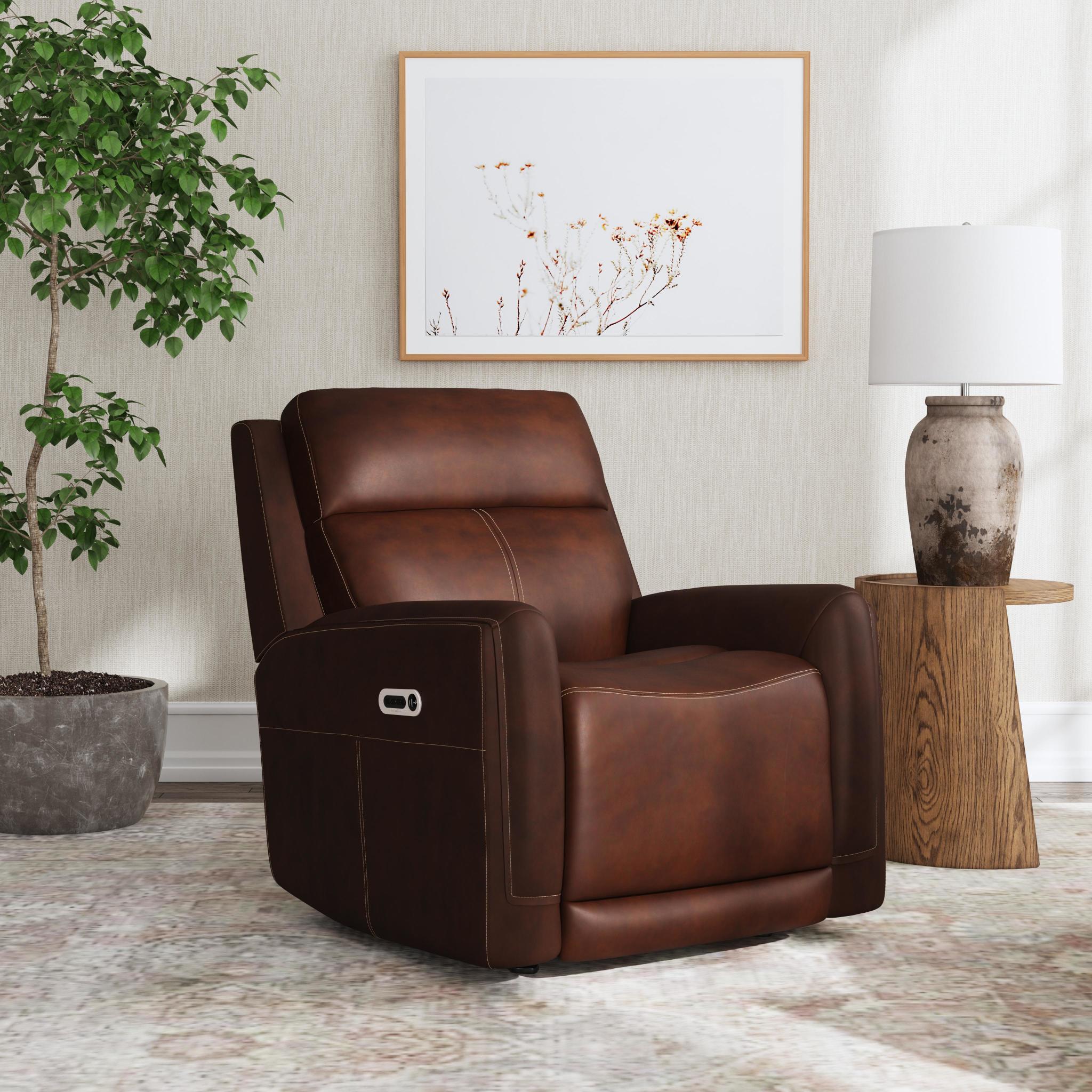 Alister Burnt Umber Leather Power Gliding Recliner with Power Headrest and Lumbar