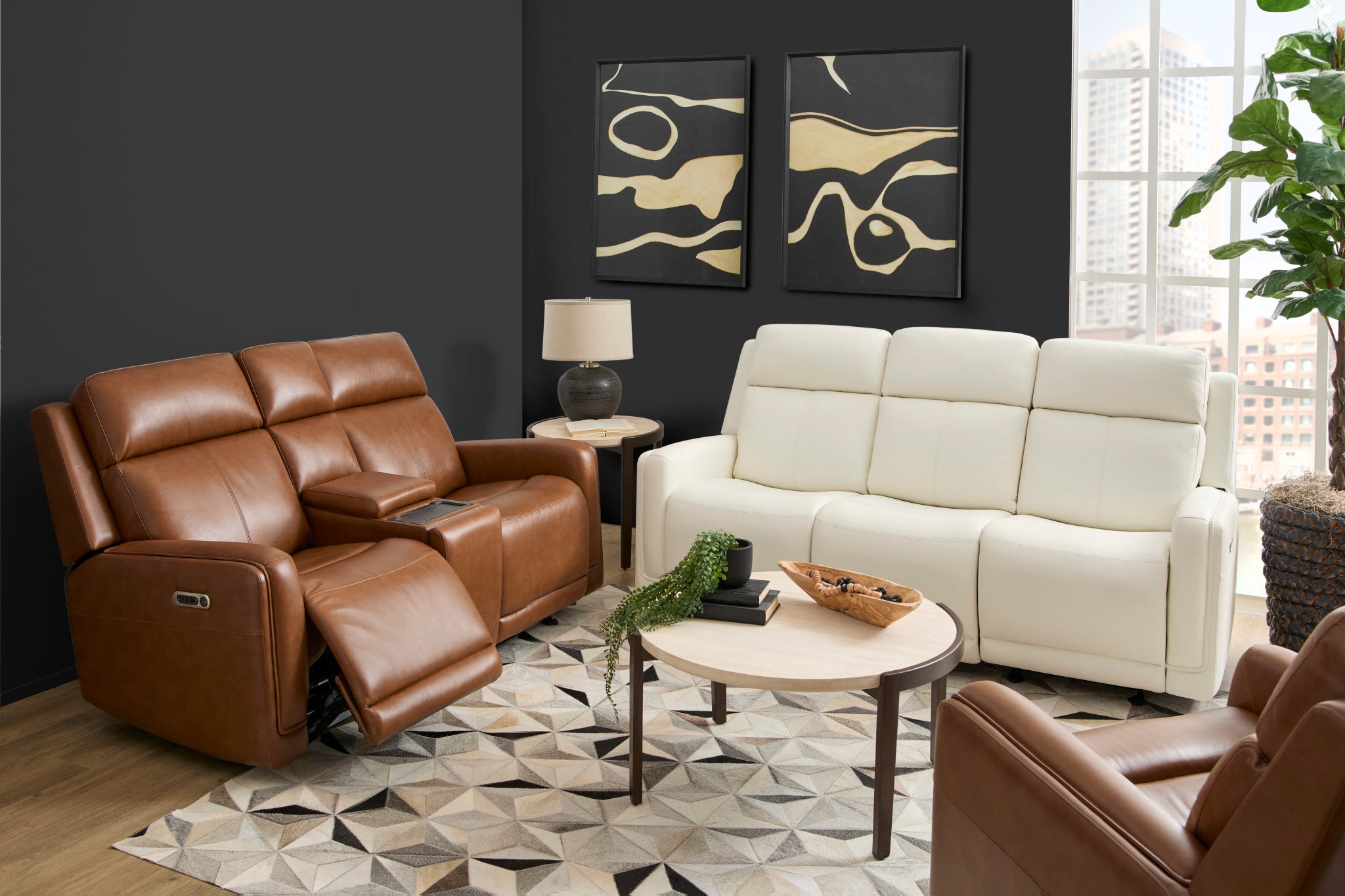 Alister Porcelain Leather Power Gliding Sofa with Power Headrests & Lumbar