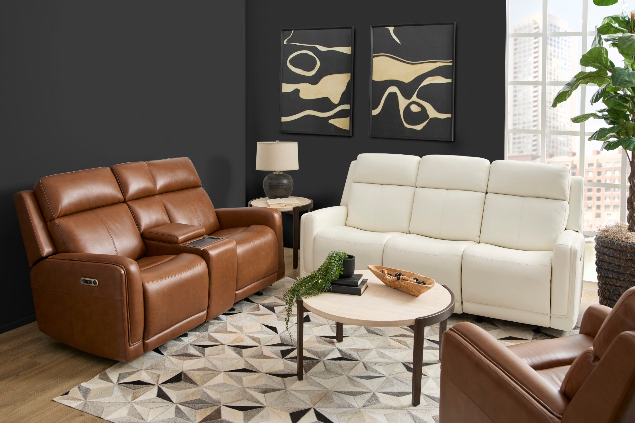 Alister Porcelain Leather Power Gliding Sofa with Power Headrests & Lumbar