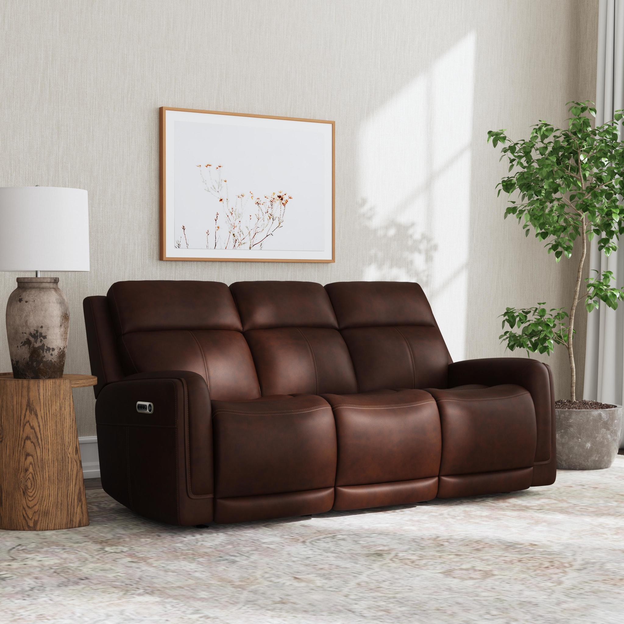 Alister Burnt Umber Leather Power Gliding Sofa with Power Headrests & Lumbar