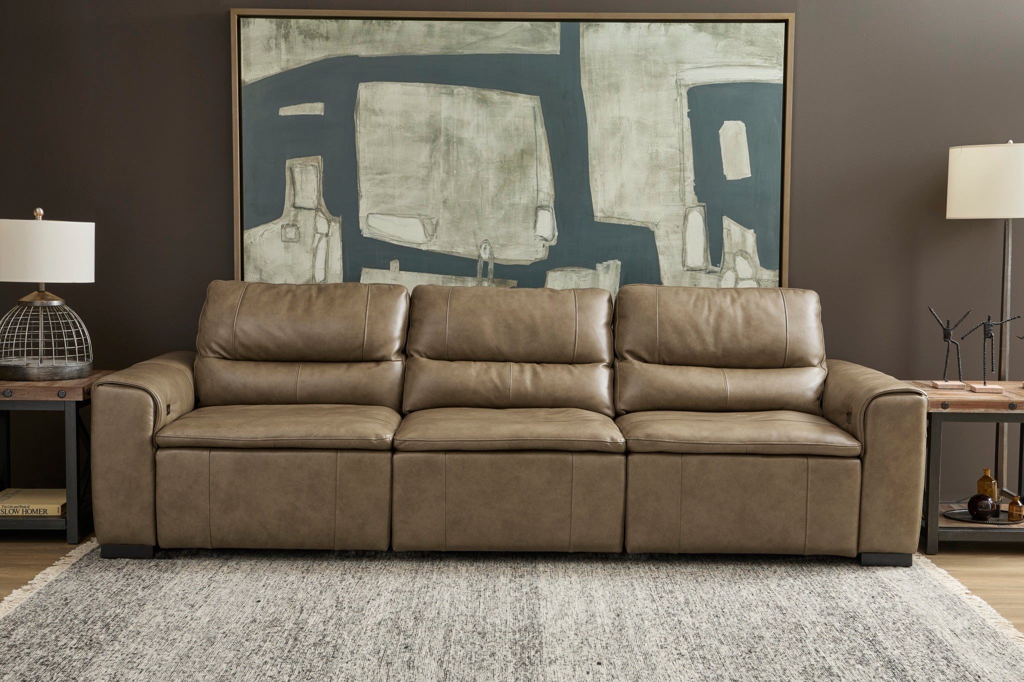 Graham River Leather Power Sliding Sectional