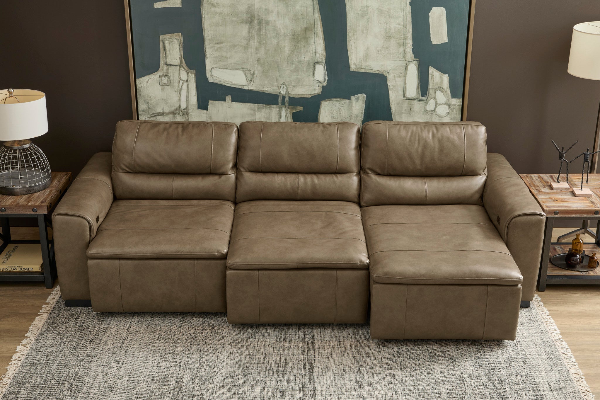 Graham River Leather Power Sliding Sectional