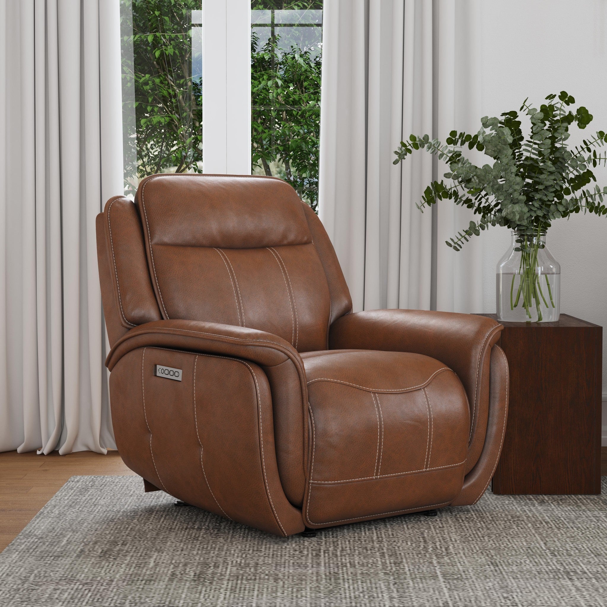 Swift Hazelnut Leather Power Recliner with Power Headrest & Lumbar