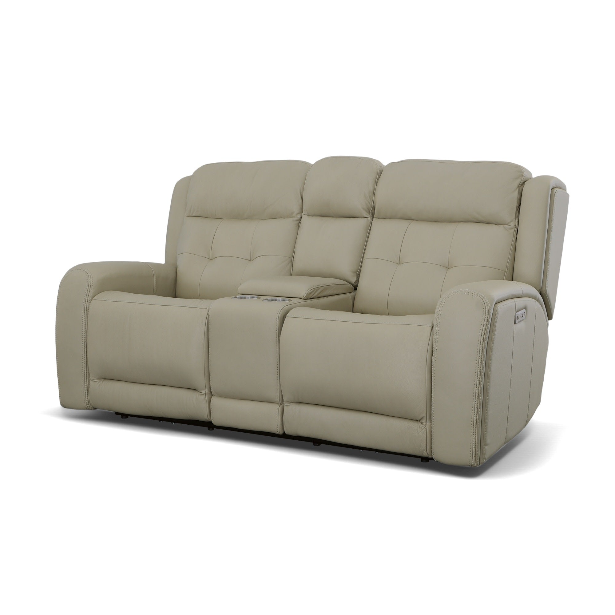 Grant Ivory Leather Power Reclining Loveseat with Console & Power Headrests