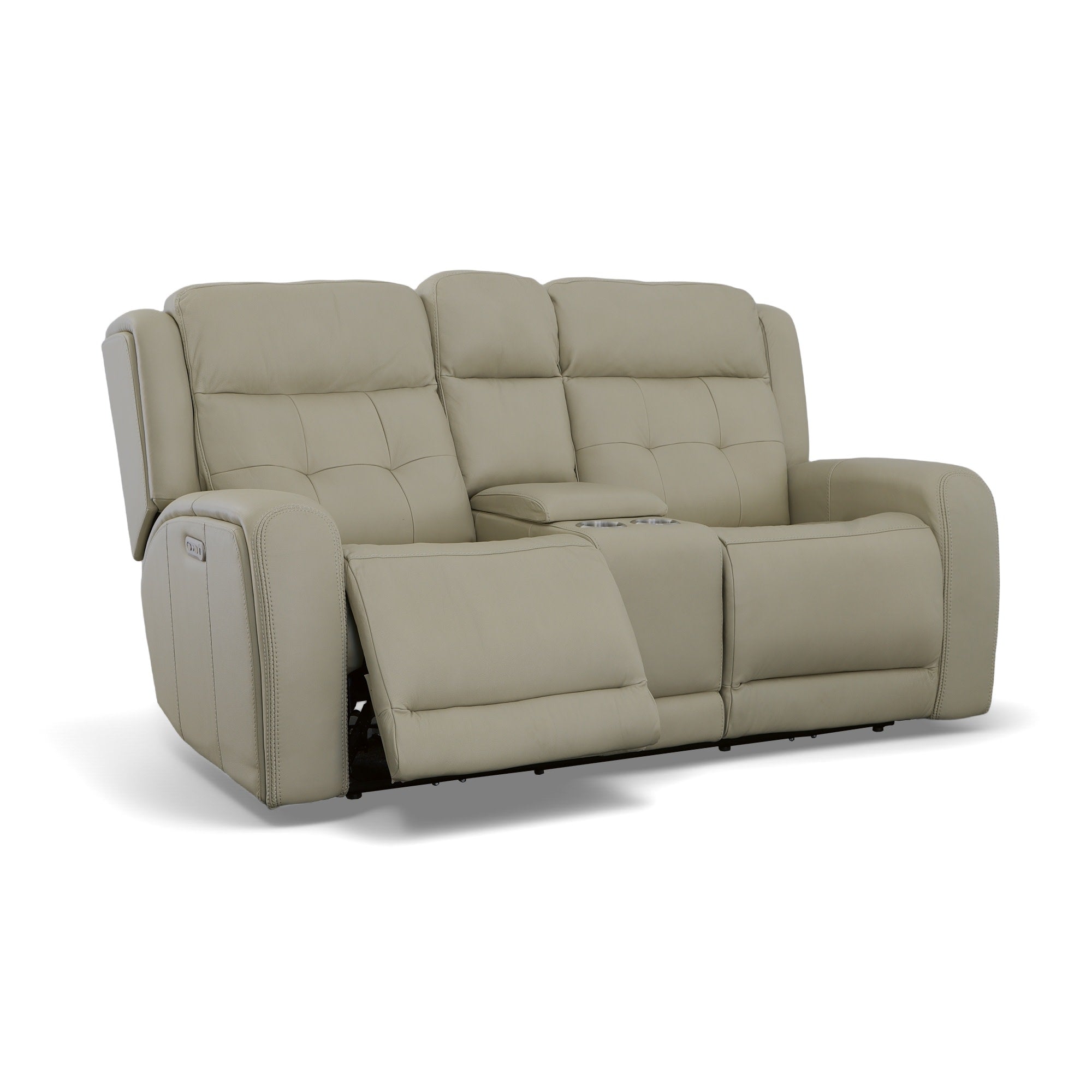 Grant Ivory Leather Power Reclining Loveseat with Console & Power Headrests