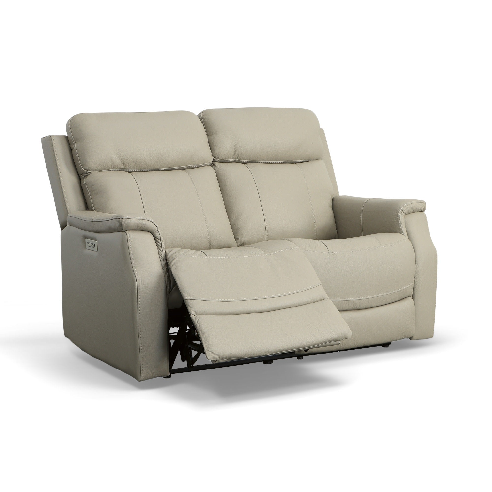 Easton Dove Leather Power Reclining Loveseat with Power Headrests & Lumbar