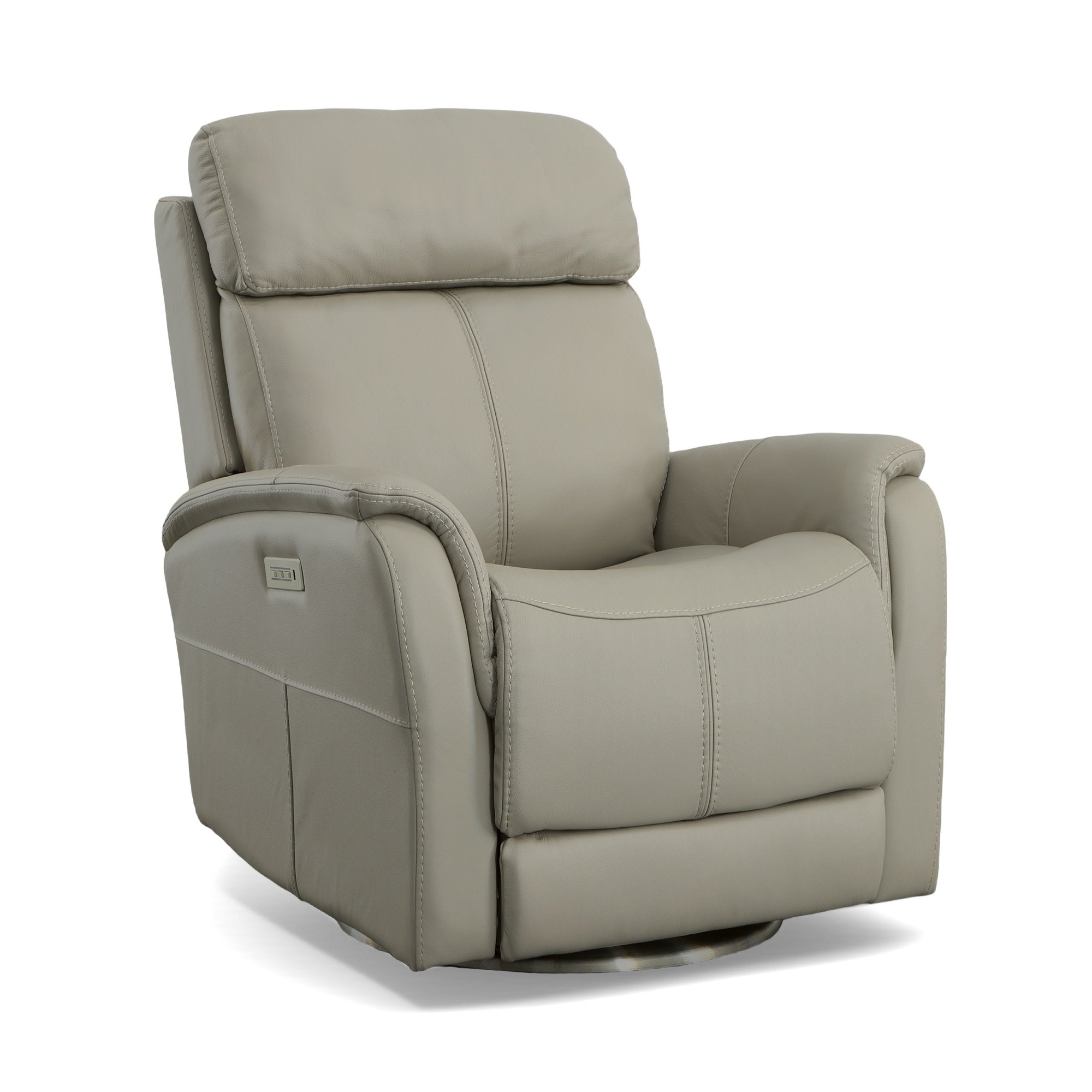 View Dove Leather Power Swivel Recliner with Power Headrest