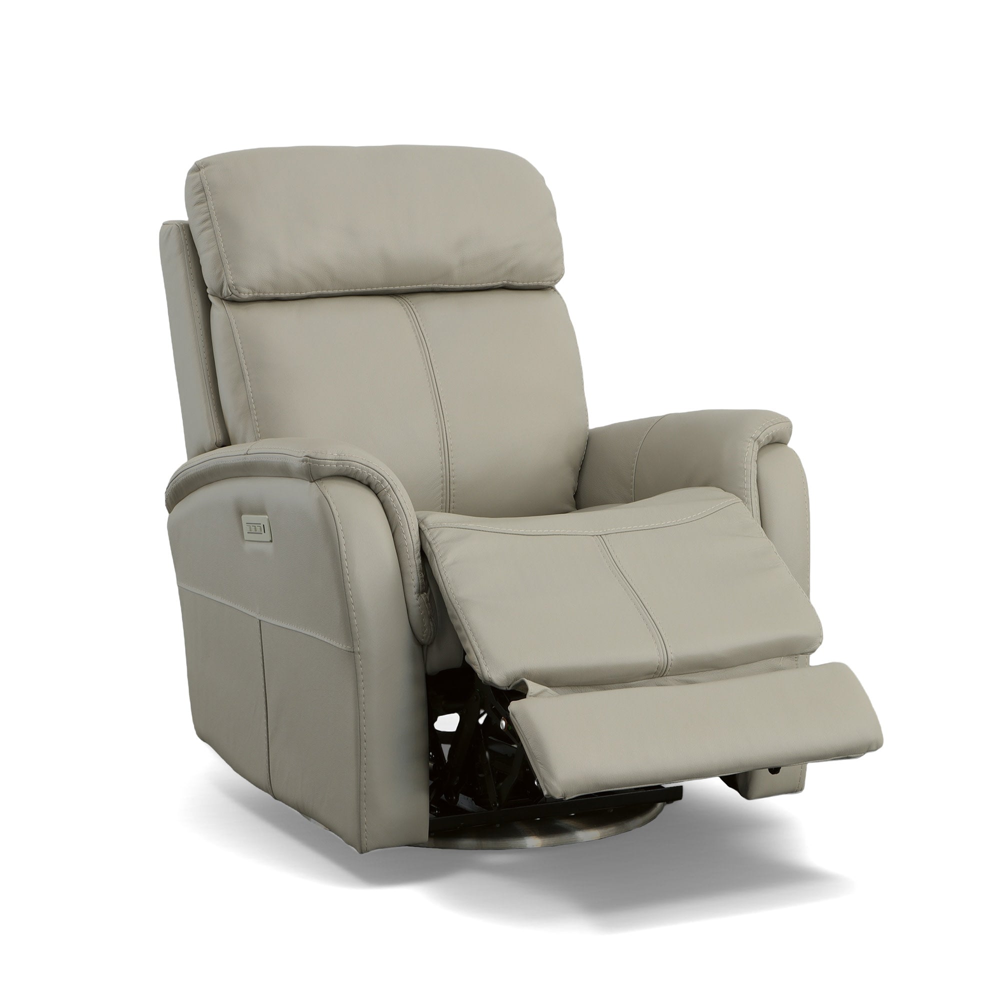 View Dove Leather Power Swivel Recliner with Power Headrest