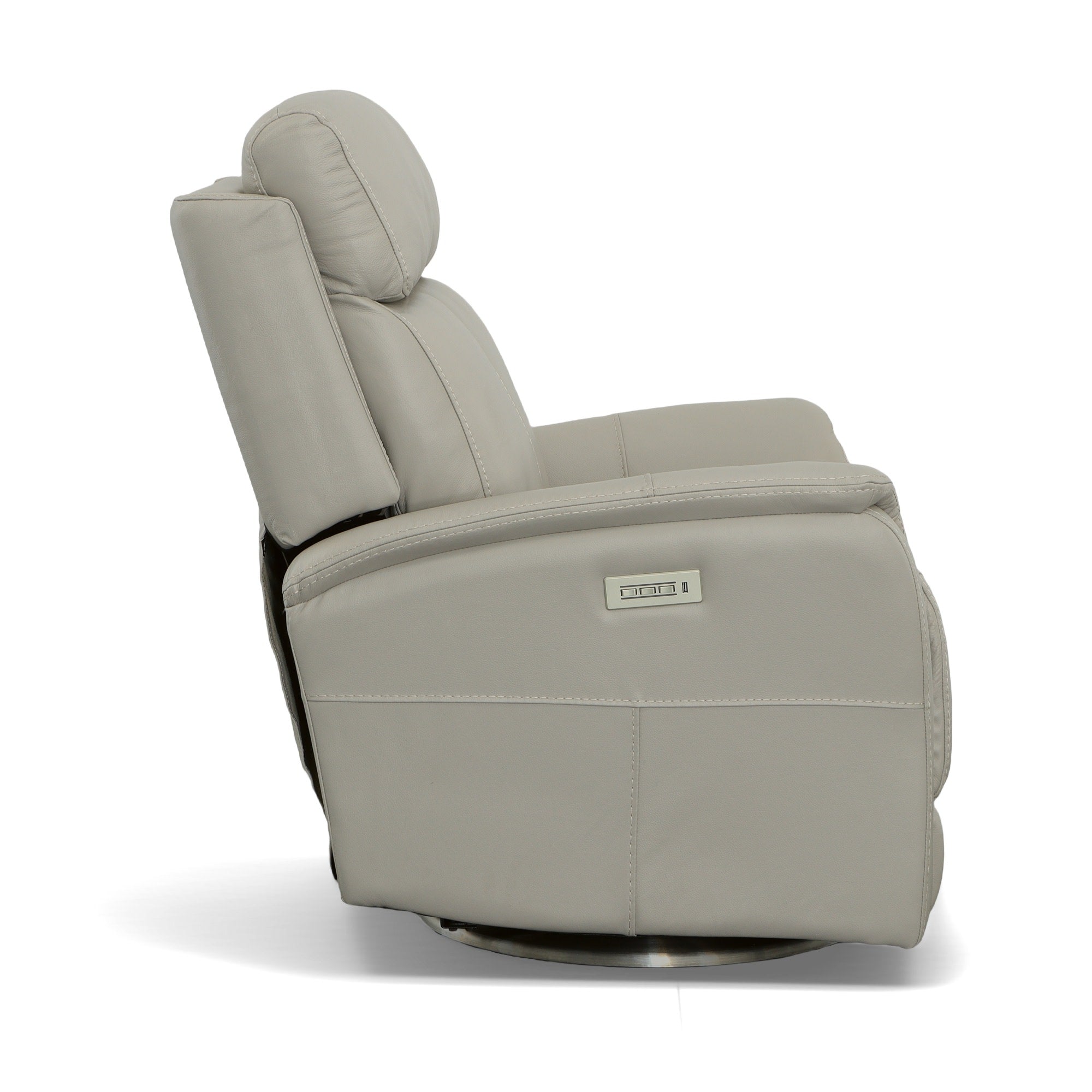 View Dove Leather Power Swivel Recliner with Power Headrest