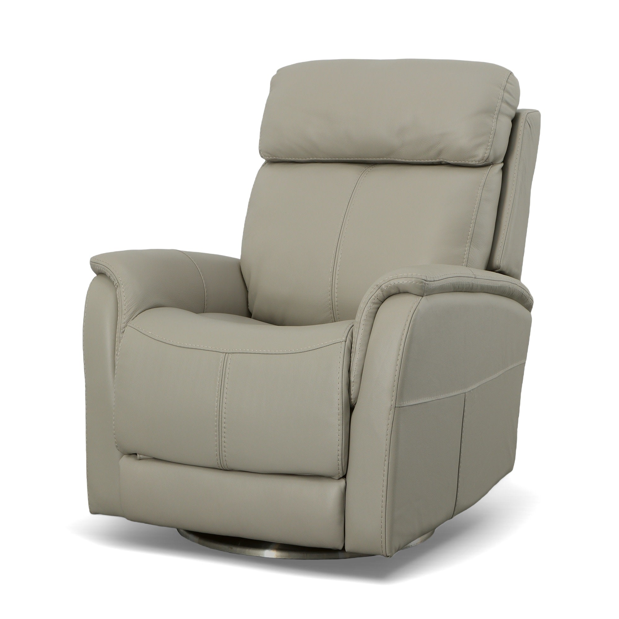 View Dove Leather Power Swivel Recliner with Power Headrest