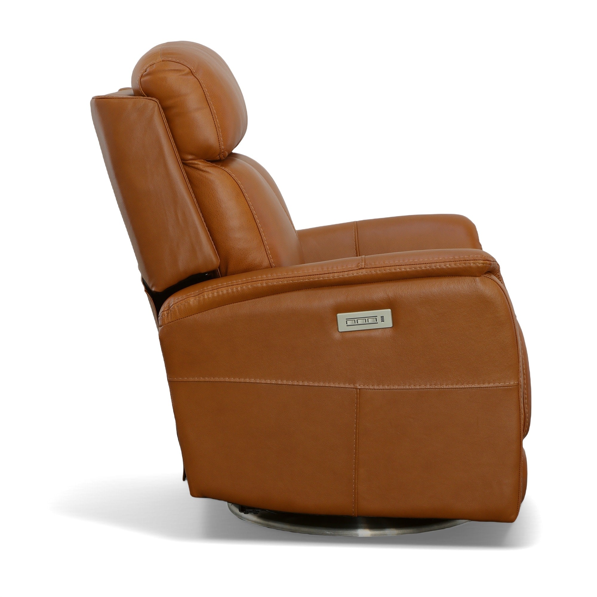 View Saddle Leather Power Swivel Recliner with Power Headrest