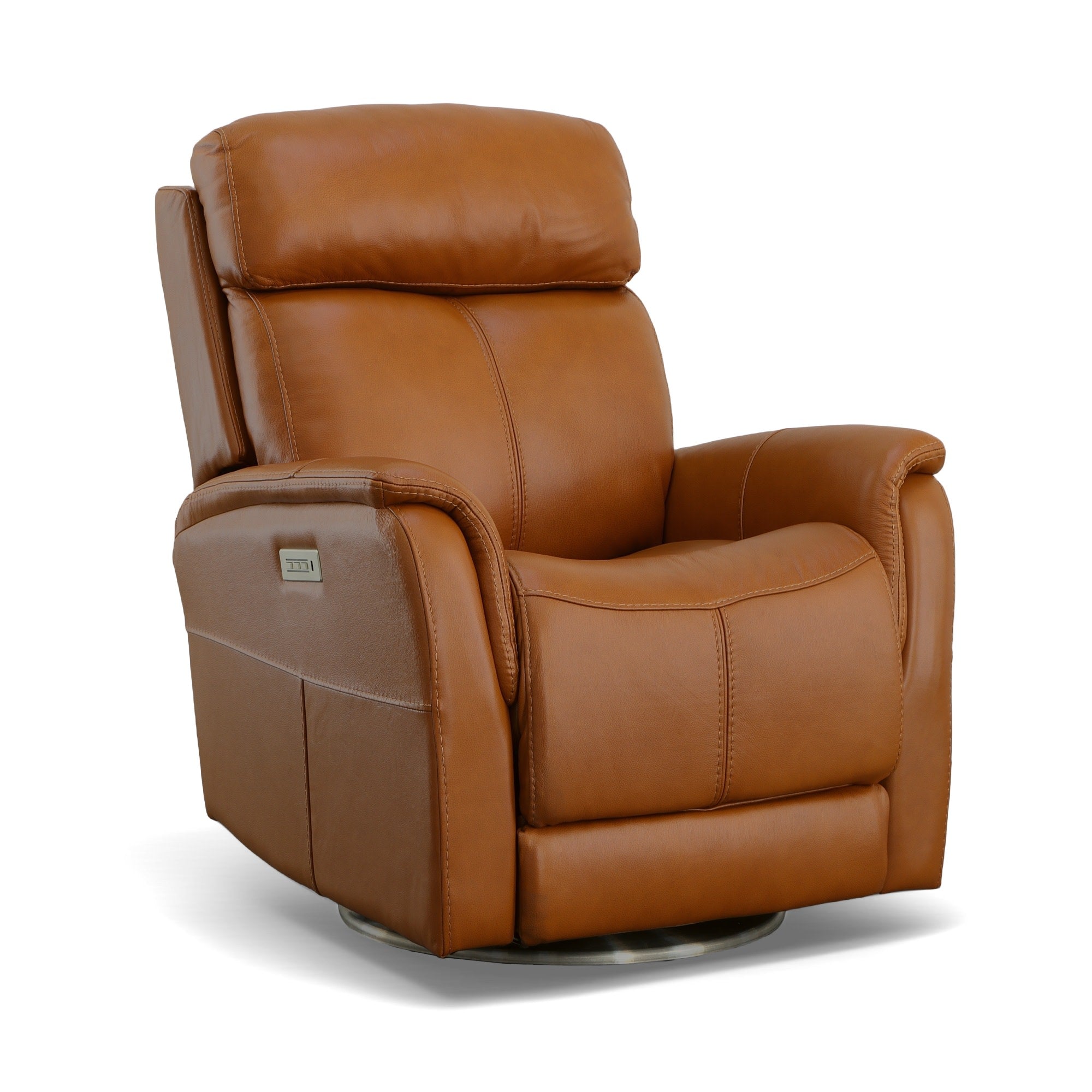 View Saddle Leather Power Swivel Recliner with Power Headrest