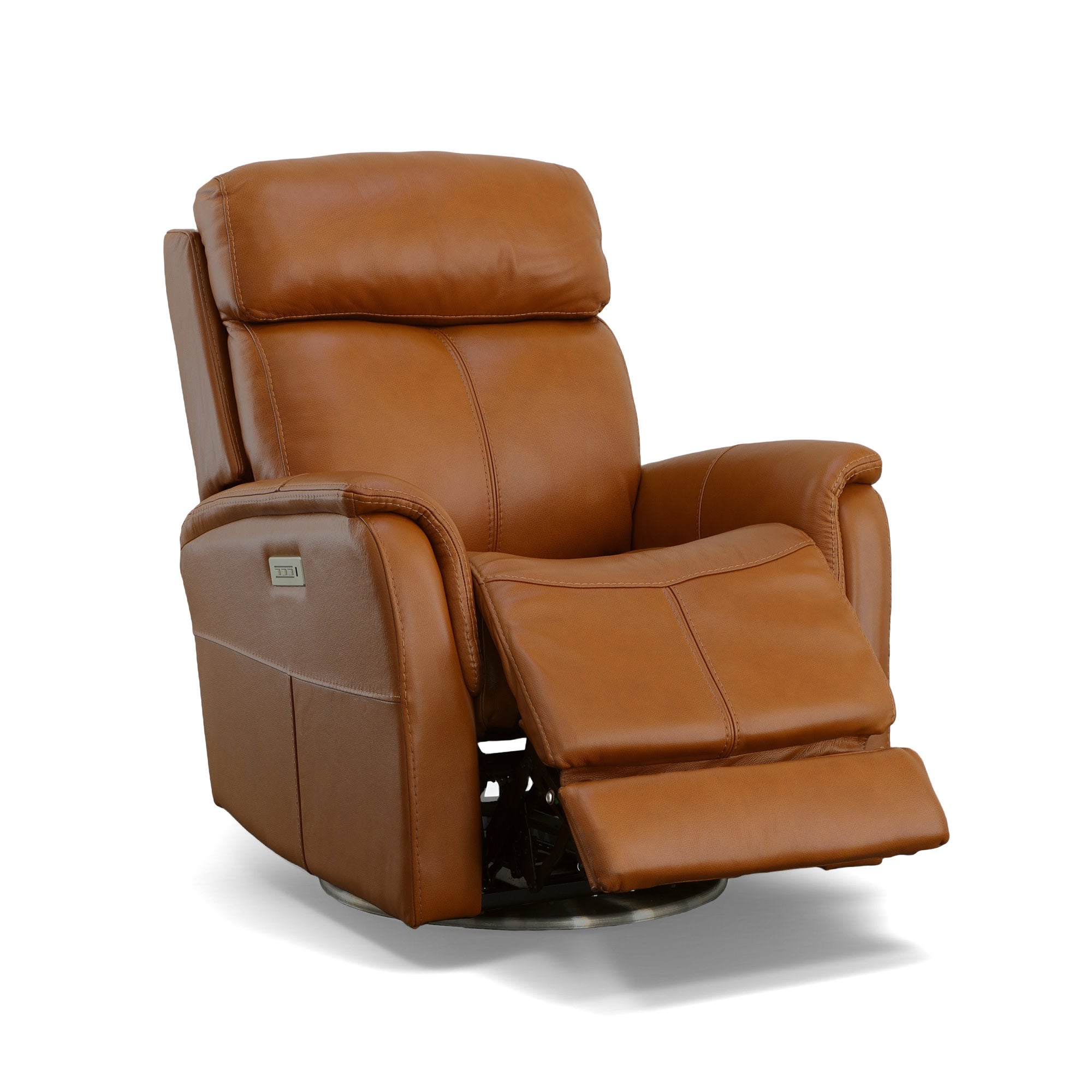 View Saddle Leather Power Swivel Recliner with Power Headrest