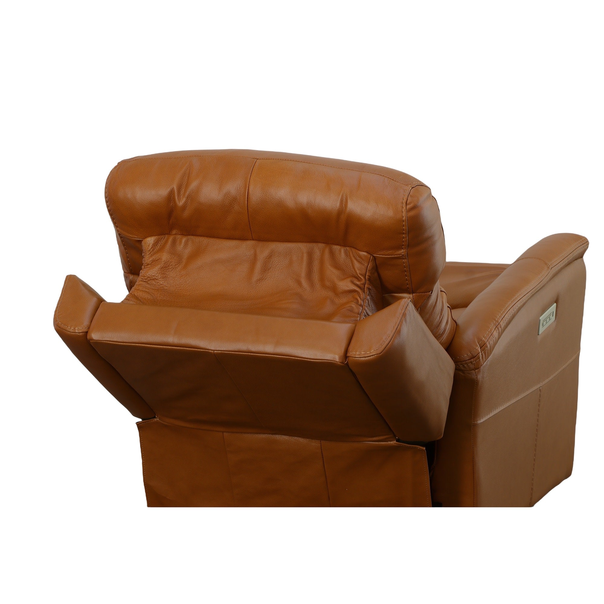 View Saddle Leather Power Swivel Recliner with Power Headrest