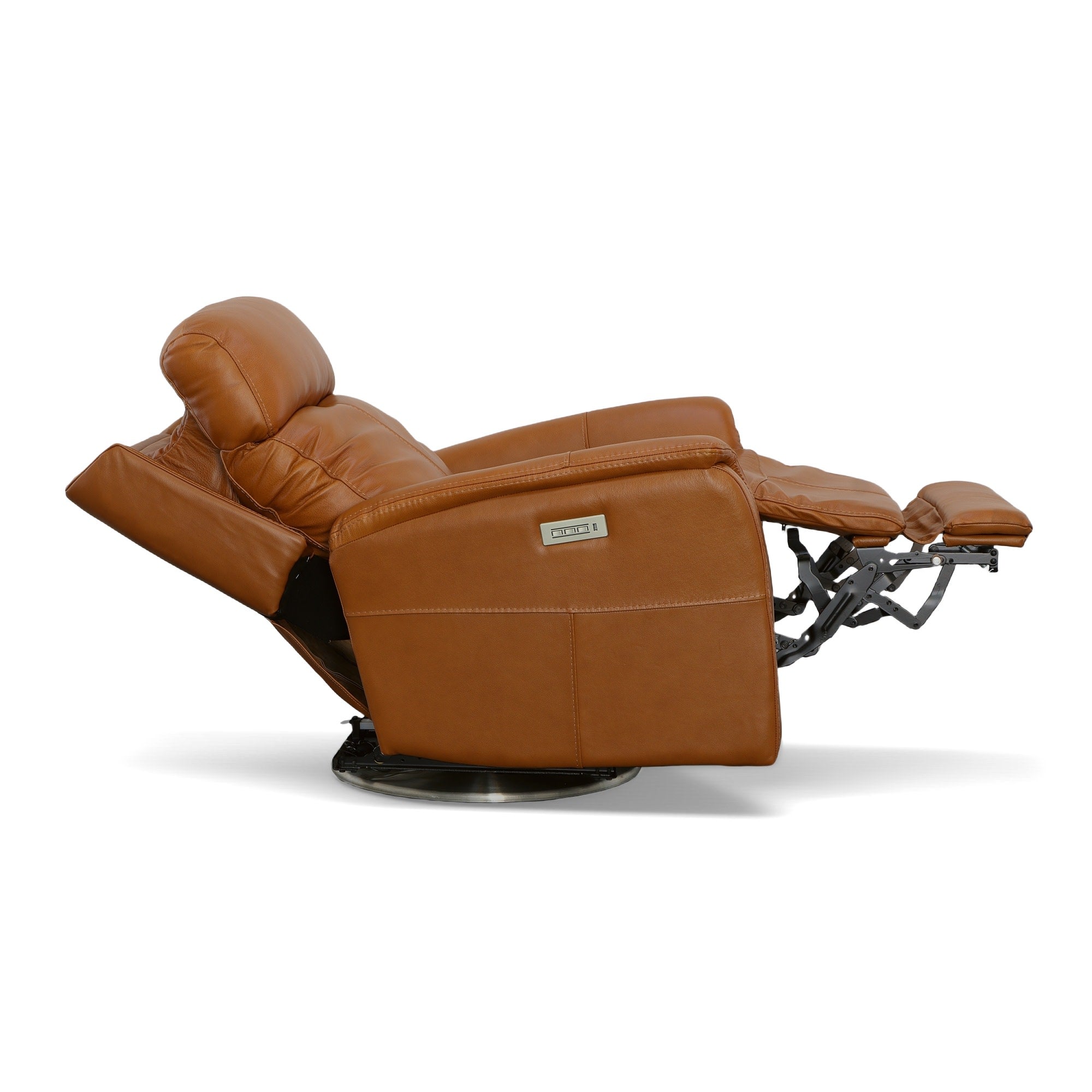 View Saddle Leather Power Swivel Recliner with Power Headrest