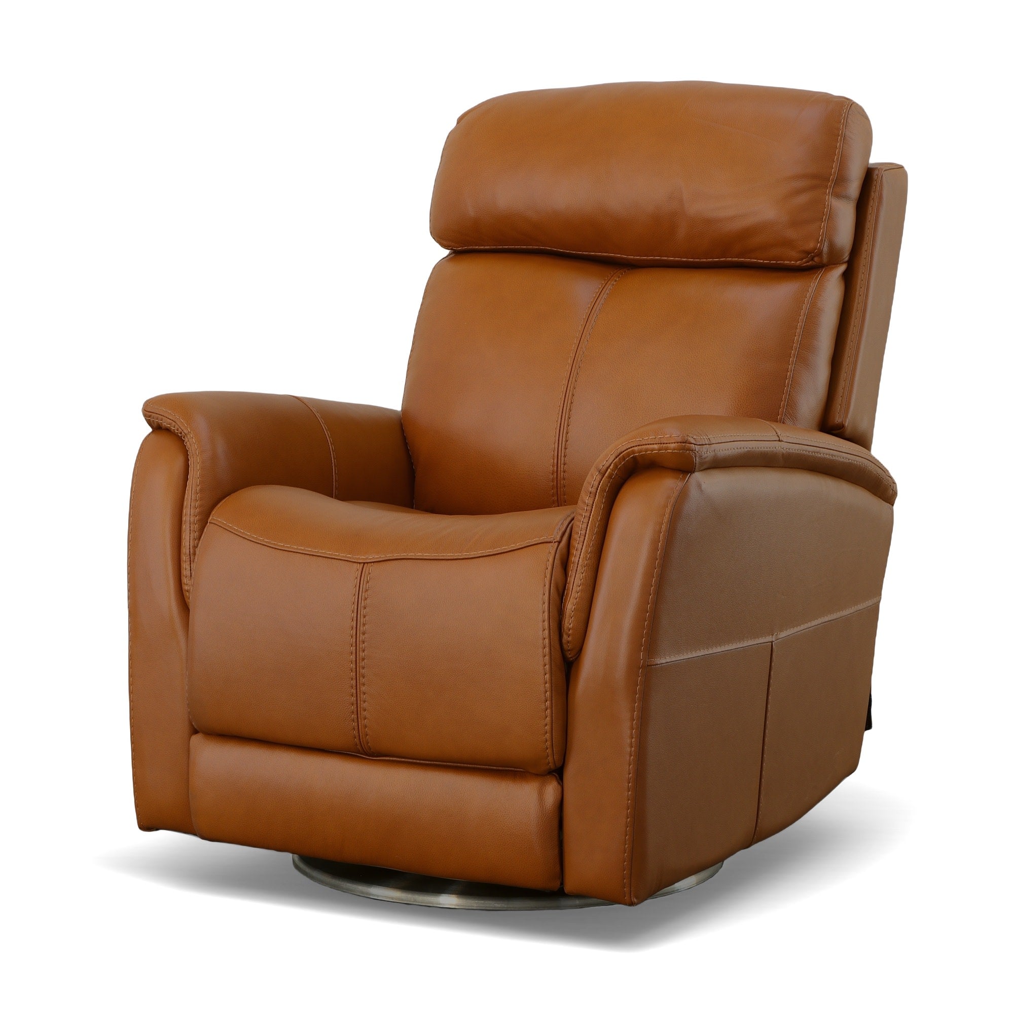 View Saddle Leather Power Swivel Recliner with Power Headrest