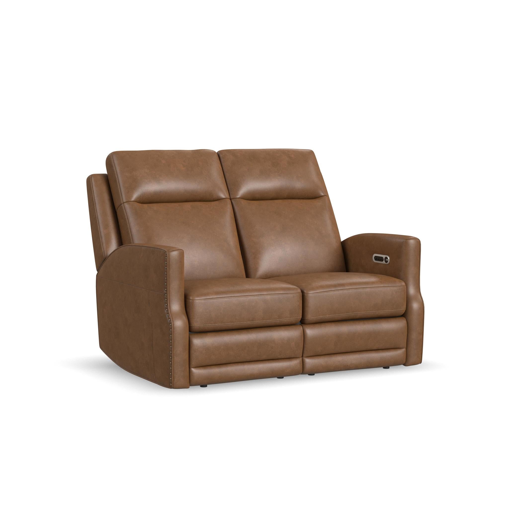 Maxwell Cedar Leather Power Reclining Loveseat with Power Headrests and Lumbar