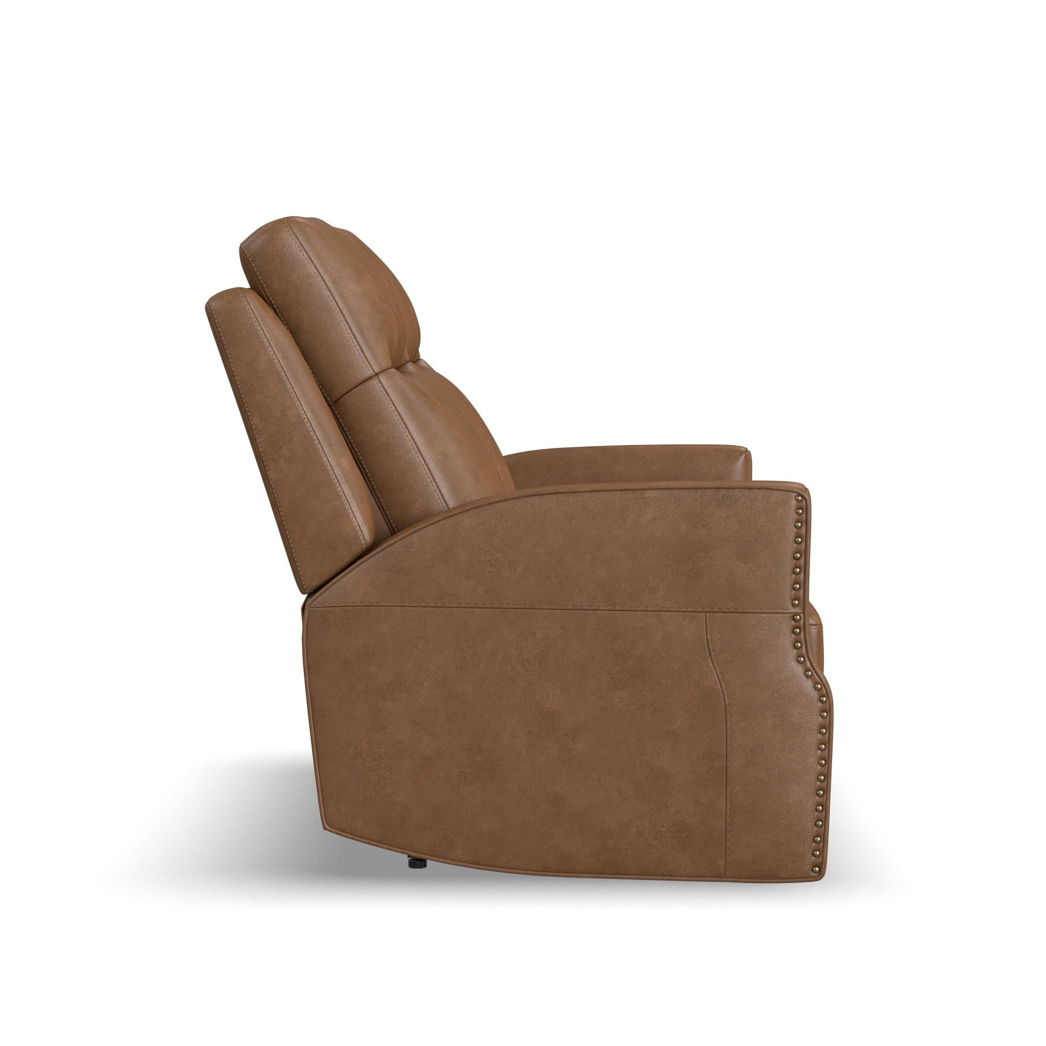 Maxwell Cedar Leather Power Reclining Loveseat with Power Headrests and Lumbar