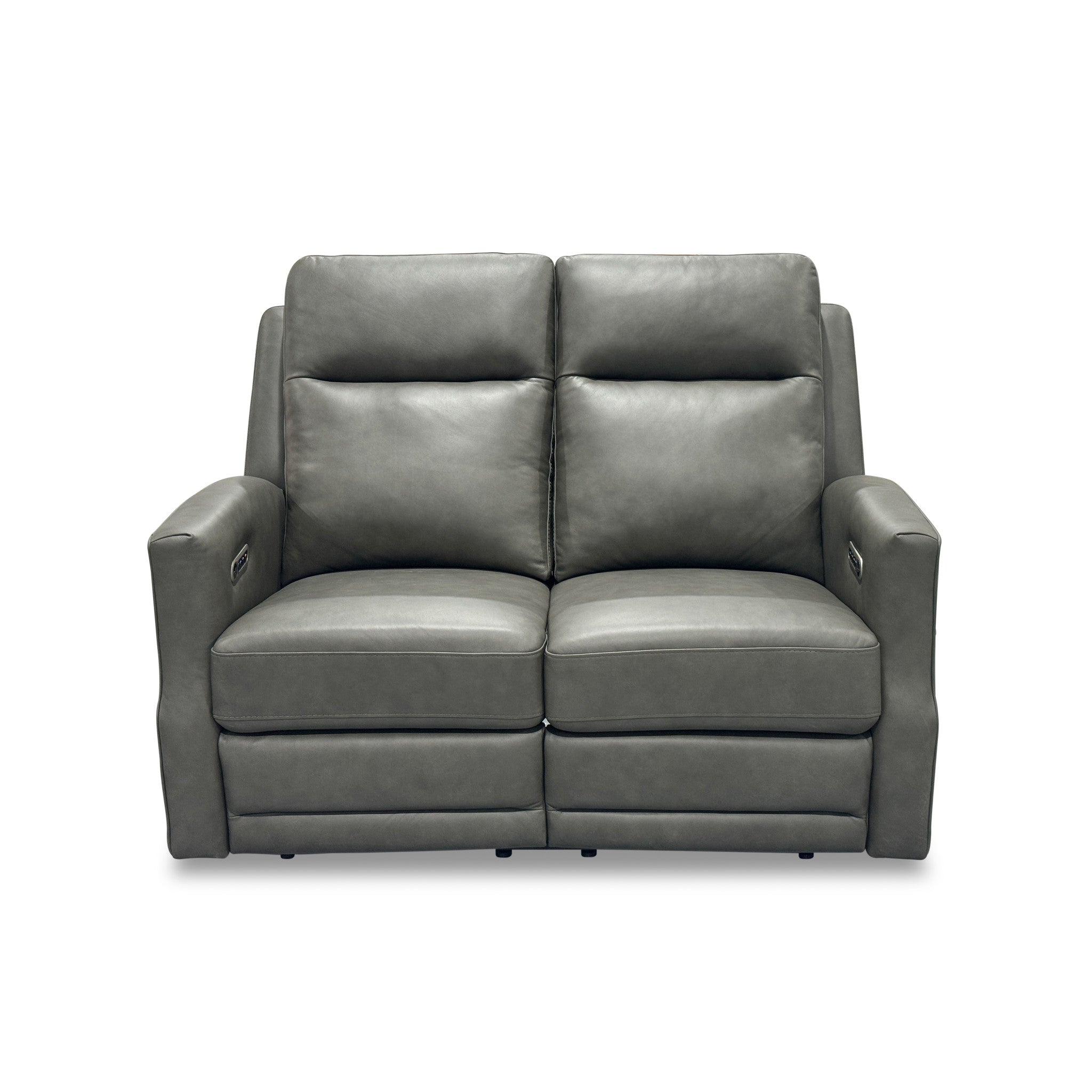 Maxwell Cinder Leather Power Reclining Loveseat with Power Headrests and Lumbar