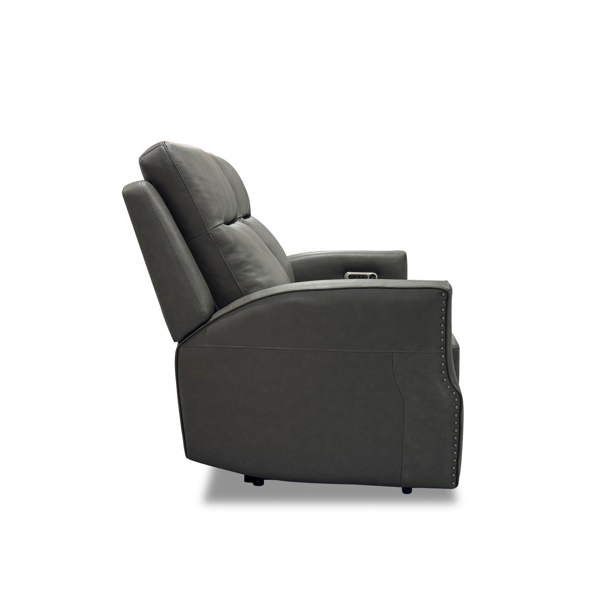 Maxwell Cinder Leather Power Reclining Loveseat with Power Headrests and Lumbar