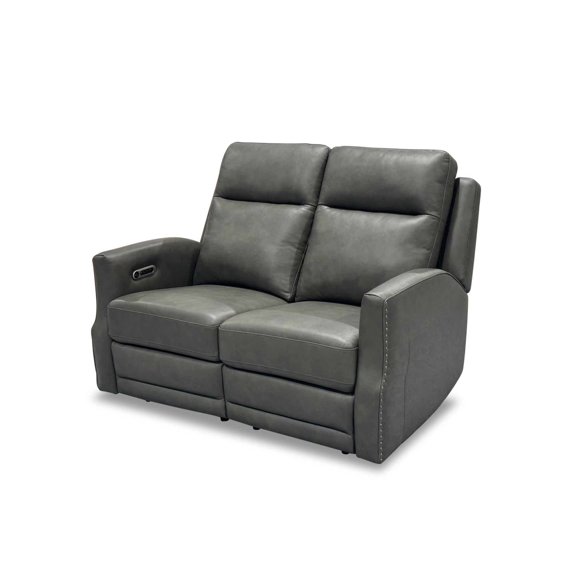 Maxwell Cinder Leather Power Reclining Loveseat with Power Headrests and Lumbar