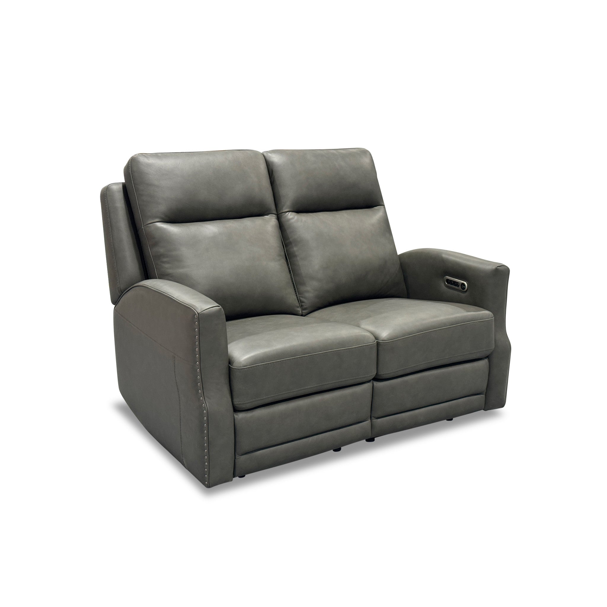 Maxwell Cinder Leather Power Reclining Loveseat with Power Headrests and Lumbar