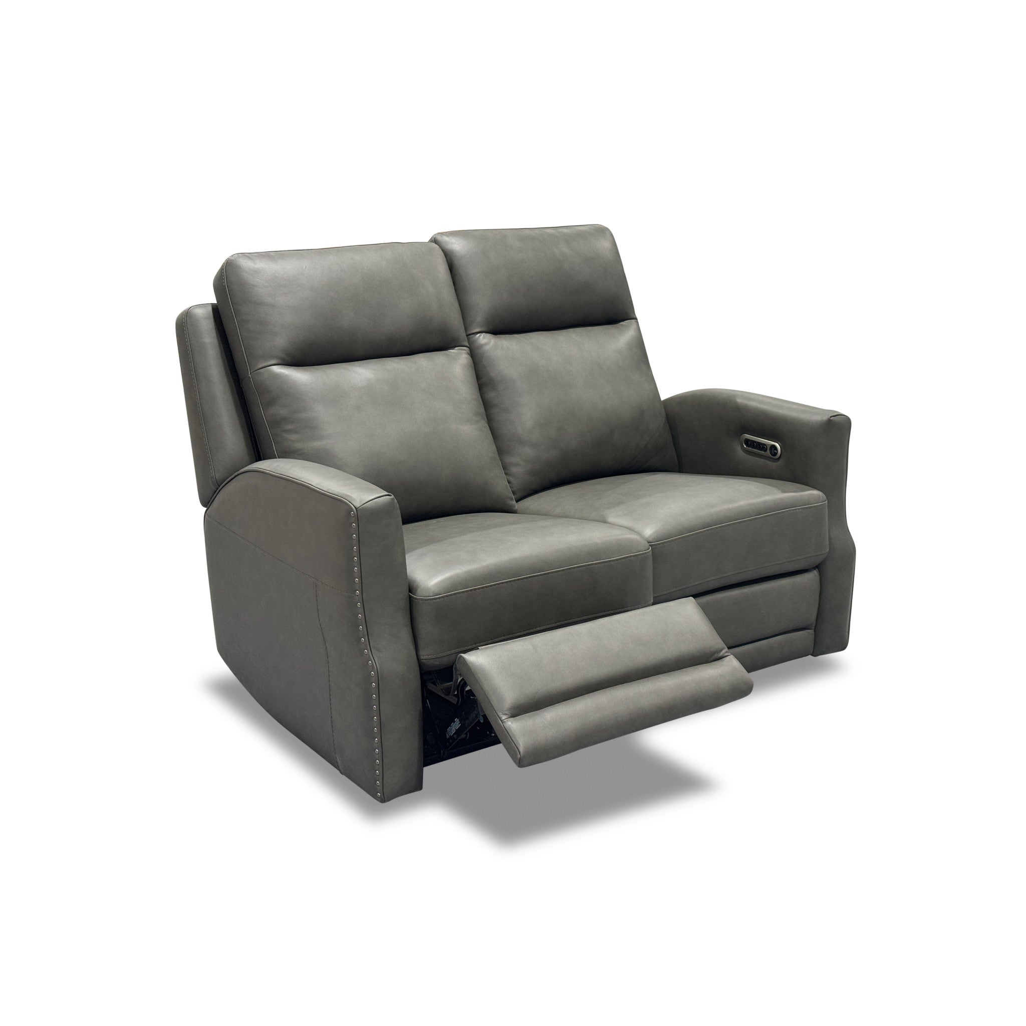 Maxwell Cinder Leather Power Reclining Loveseat with Power Headrests and Lumbar