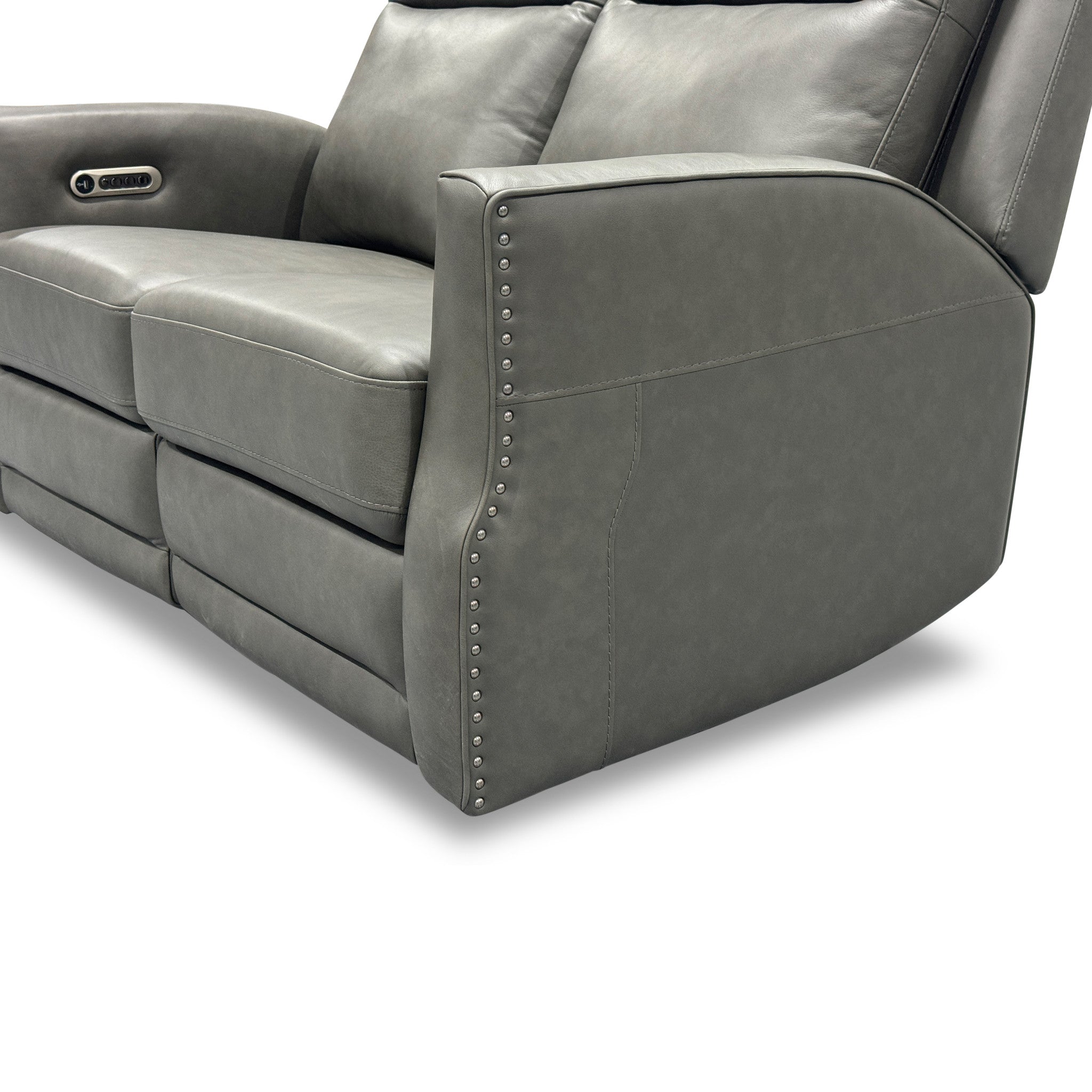 Maxwell Cinder Leather Power Reclining Loveseat with Power Headrests and Lumbar