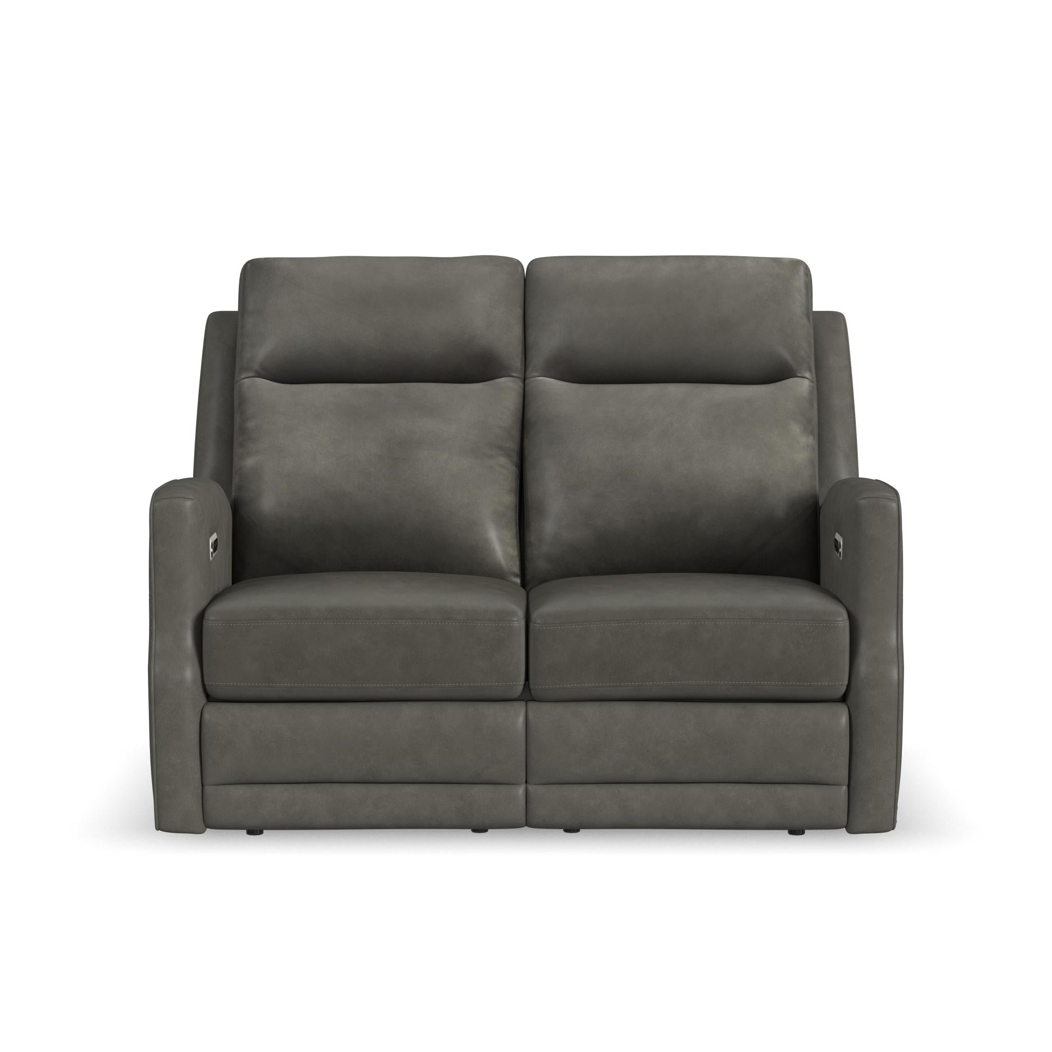 Maxwell Cinder Leather Power Reclining Loveseat with Power Headrests and Lumbar