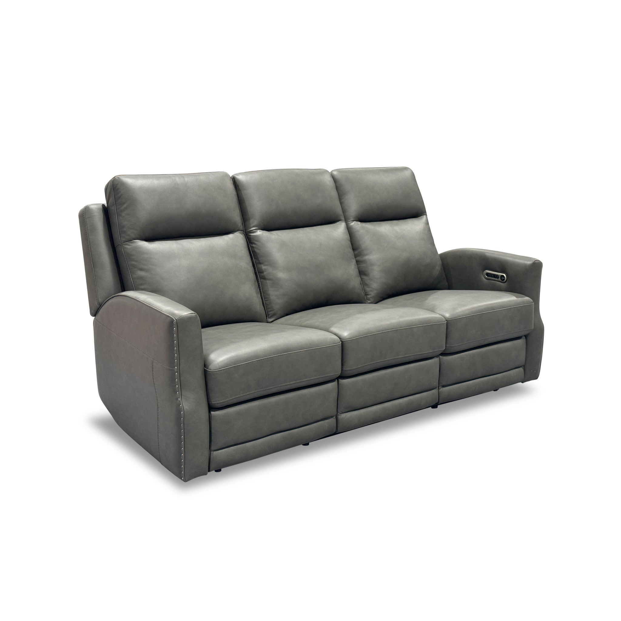 Maxwell Cinder Leather Power Reclining Sofa with Power Headrests and Lumbar