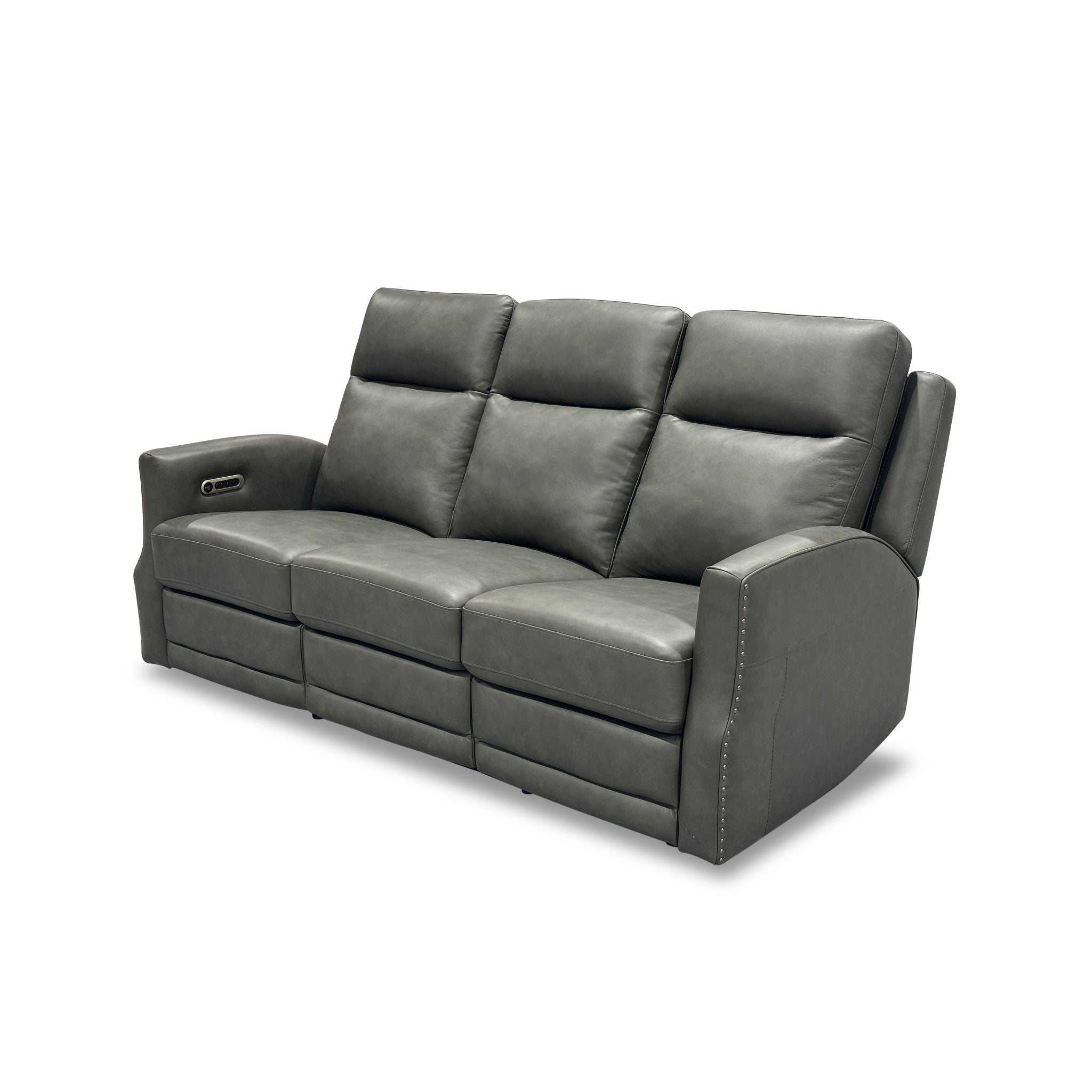 Maxwell Cinder Leather Power Reclining Sofa with Power Headrests and Lumbar