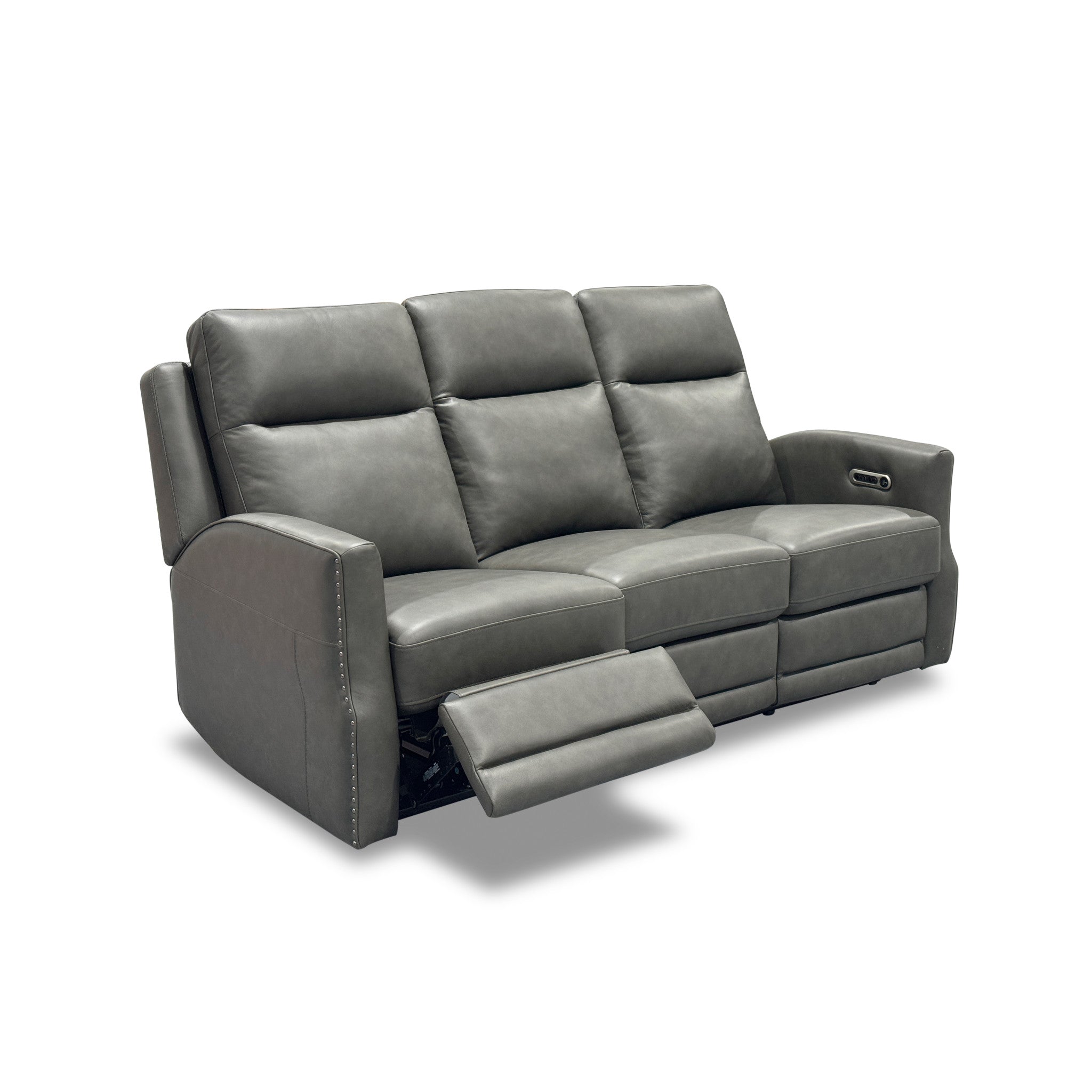 Maxwell Cinder Leather Power Reclining Sofa with Power Headrests and Lumbar