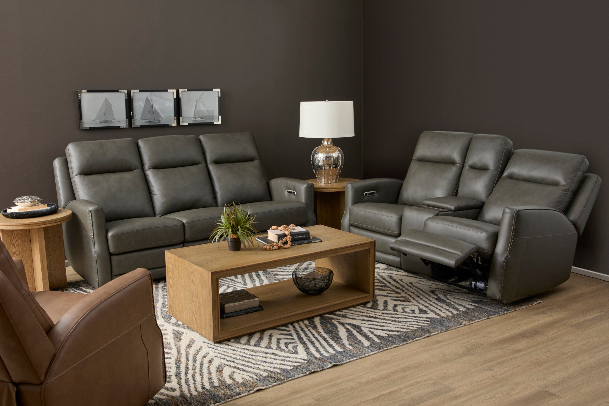 Maxwell Cinder Leather Power Reclining Sofa with Power Headrests and Lumbar