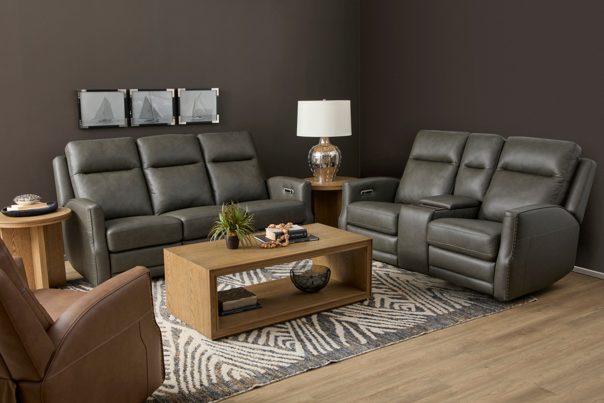 Maxwell Cinder Leather Power Reclining Sofa with Power Headrests and Lumbar