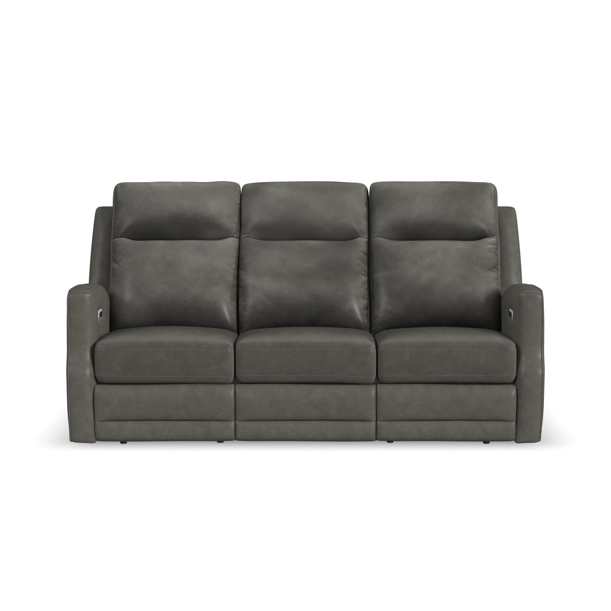 Maxwell Cinder Leather Power Reclining Sofa with Power Headrests and Lumbar