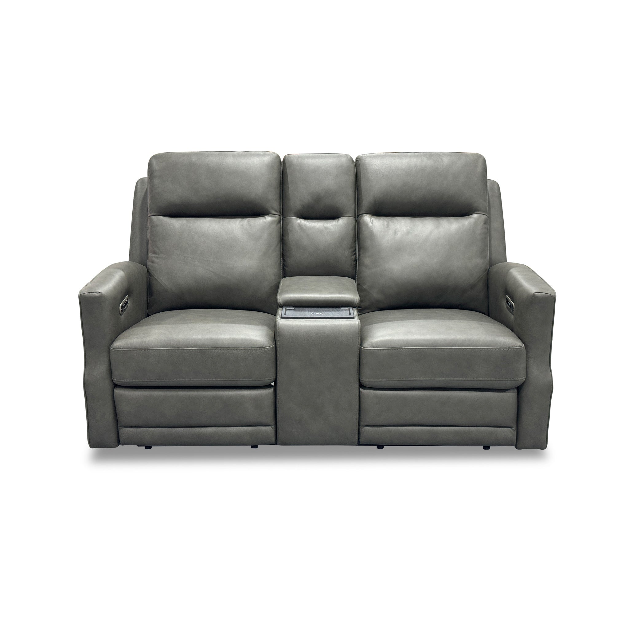 Maxwell Cinder Leather Power Reclining Loveseat with Console, Power Headrests and Lumbar