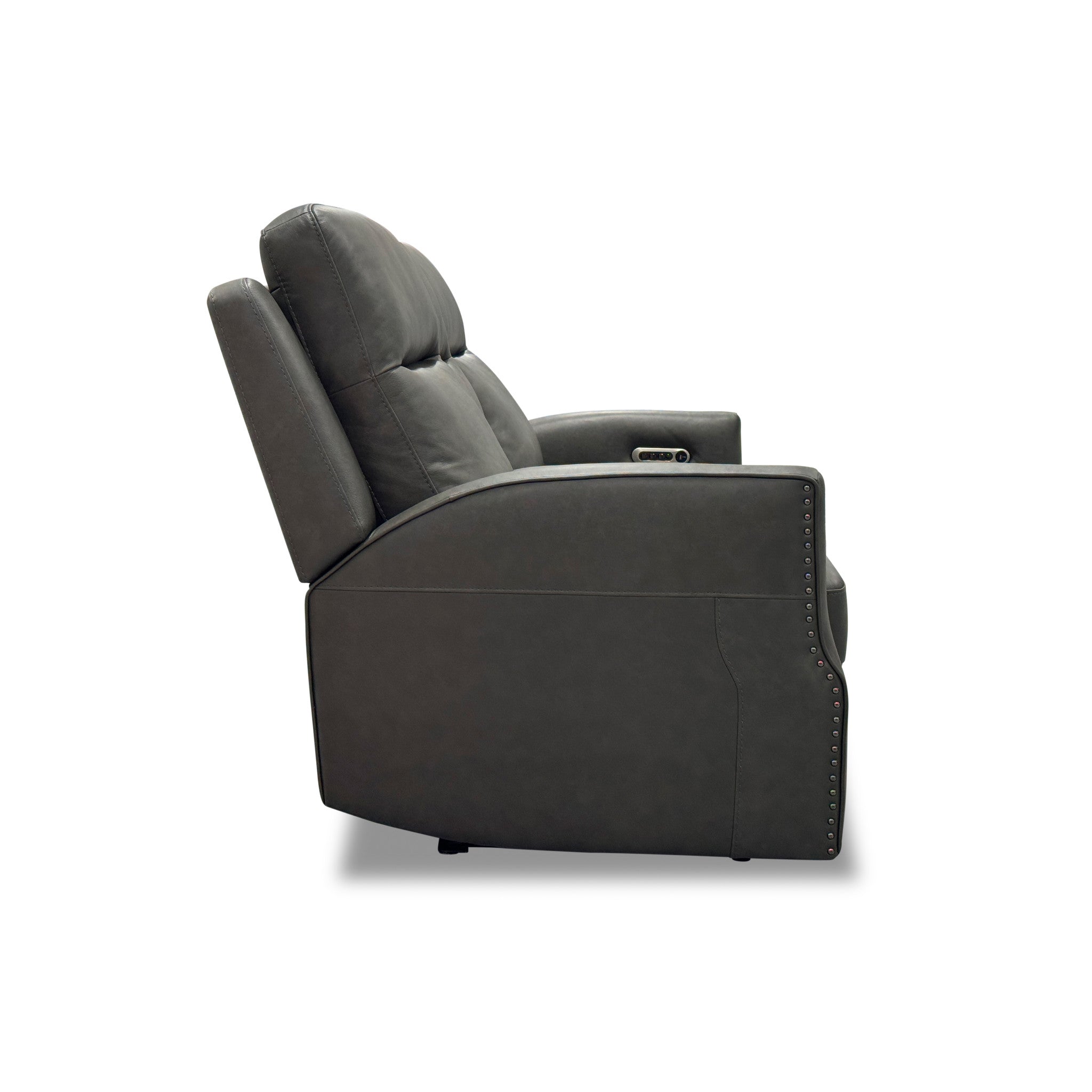 Maxwell Cinder Leather Power Reclining Loveseat with Console, Power Headrests and Lumbar