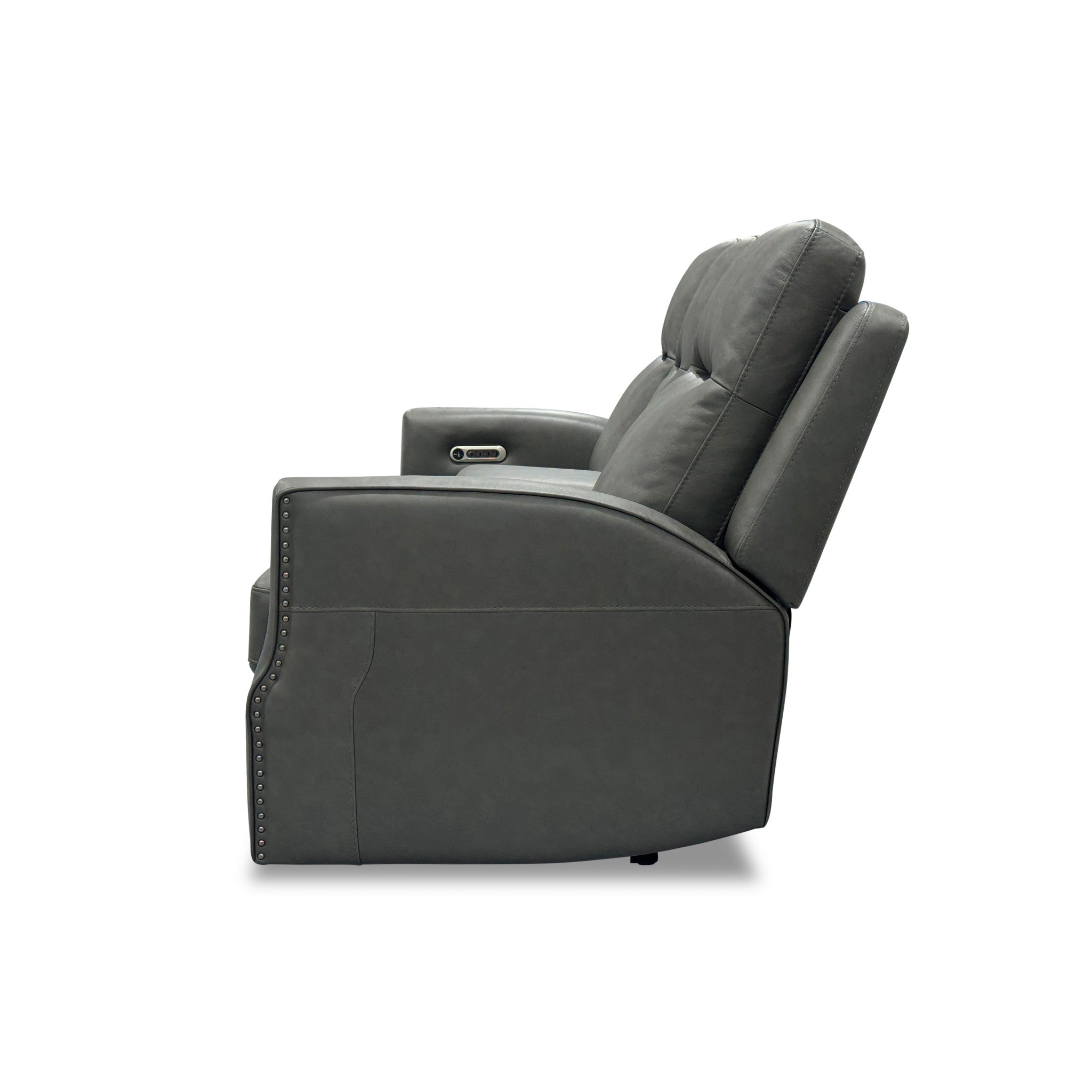 Maxwell Cinder Leather Power Reclining Loveseat with Console, Power Headrests and Lumbar