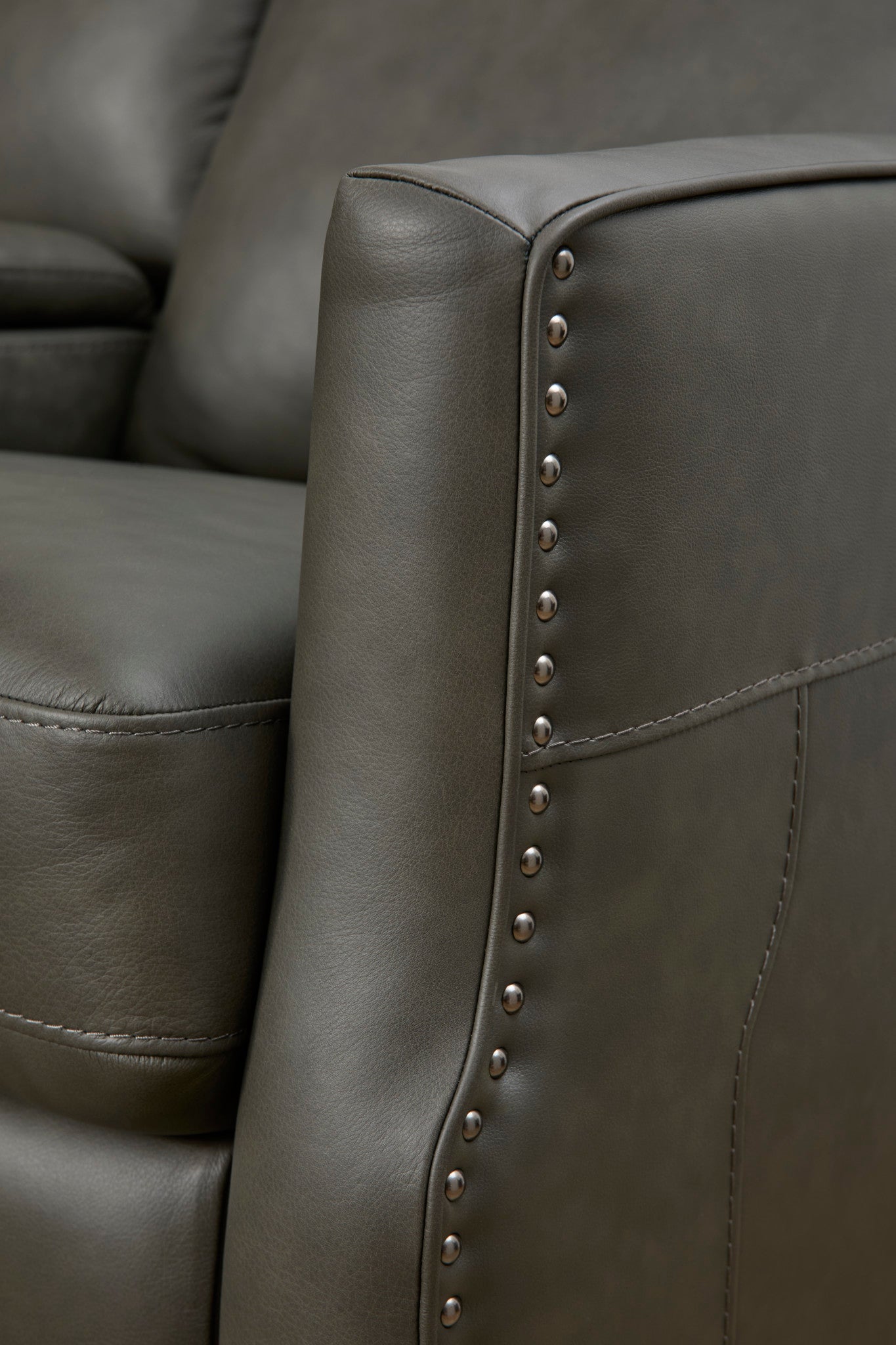 Maxwell Cinder Leather Power Reclining Loveseat with Console, Power Headrests and Lumbar