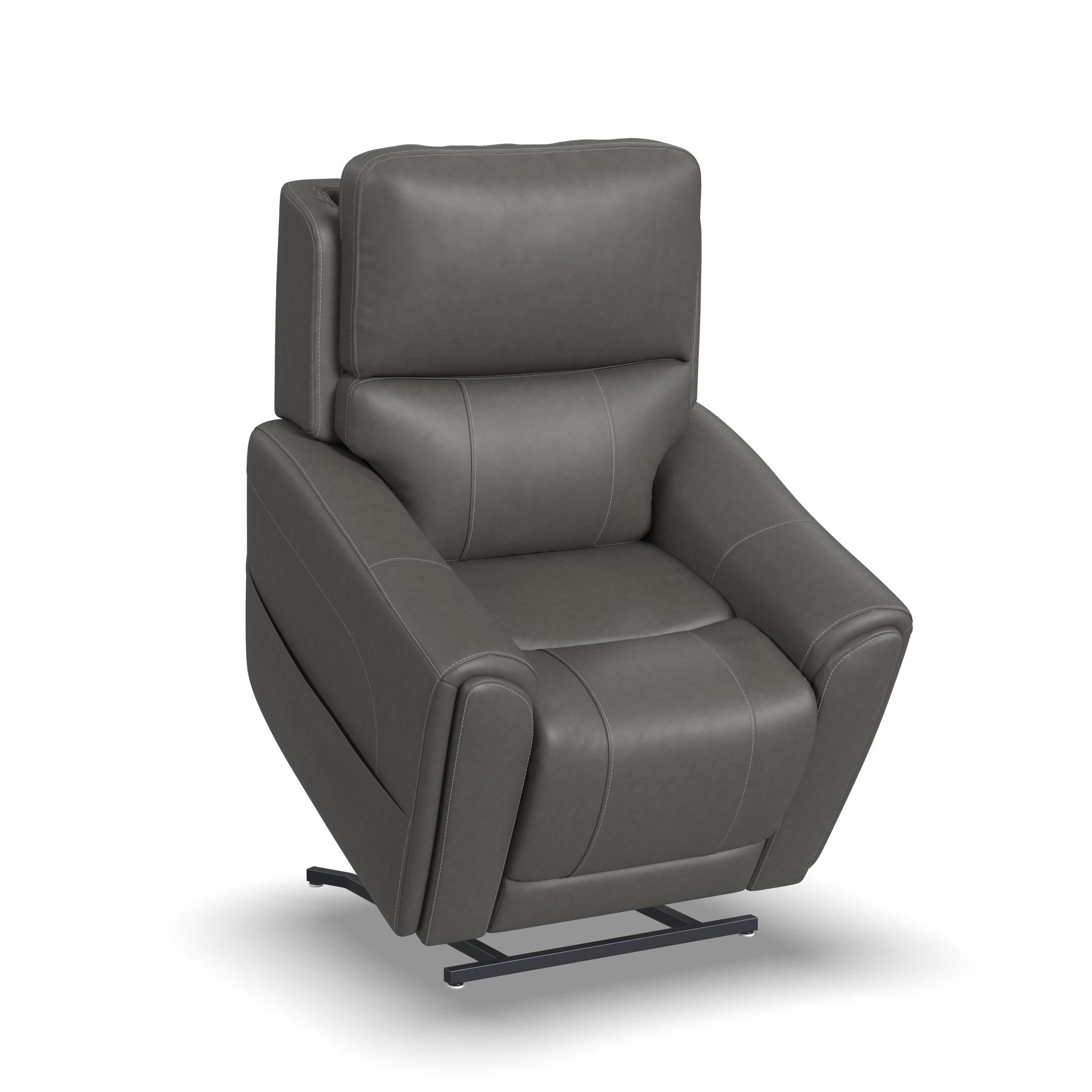 Carter Smoke Fabric Power Lift Recliner with Power Headrest, Lumbar, Heat & Massage