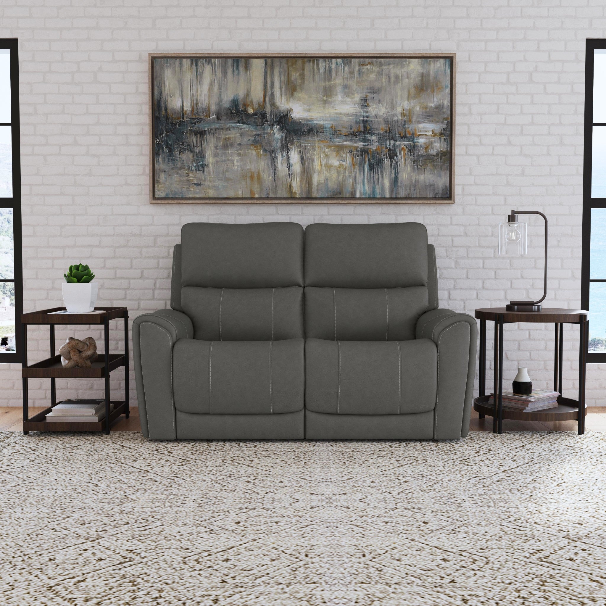 Carter Smoke Fabric Power Reclining Loveseat with Power Headrests & Lumbar