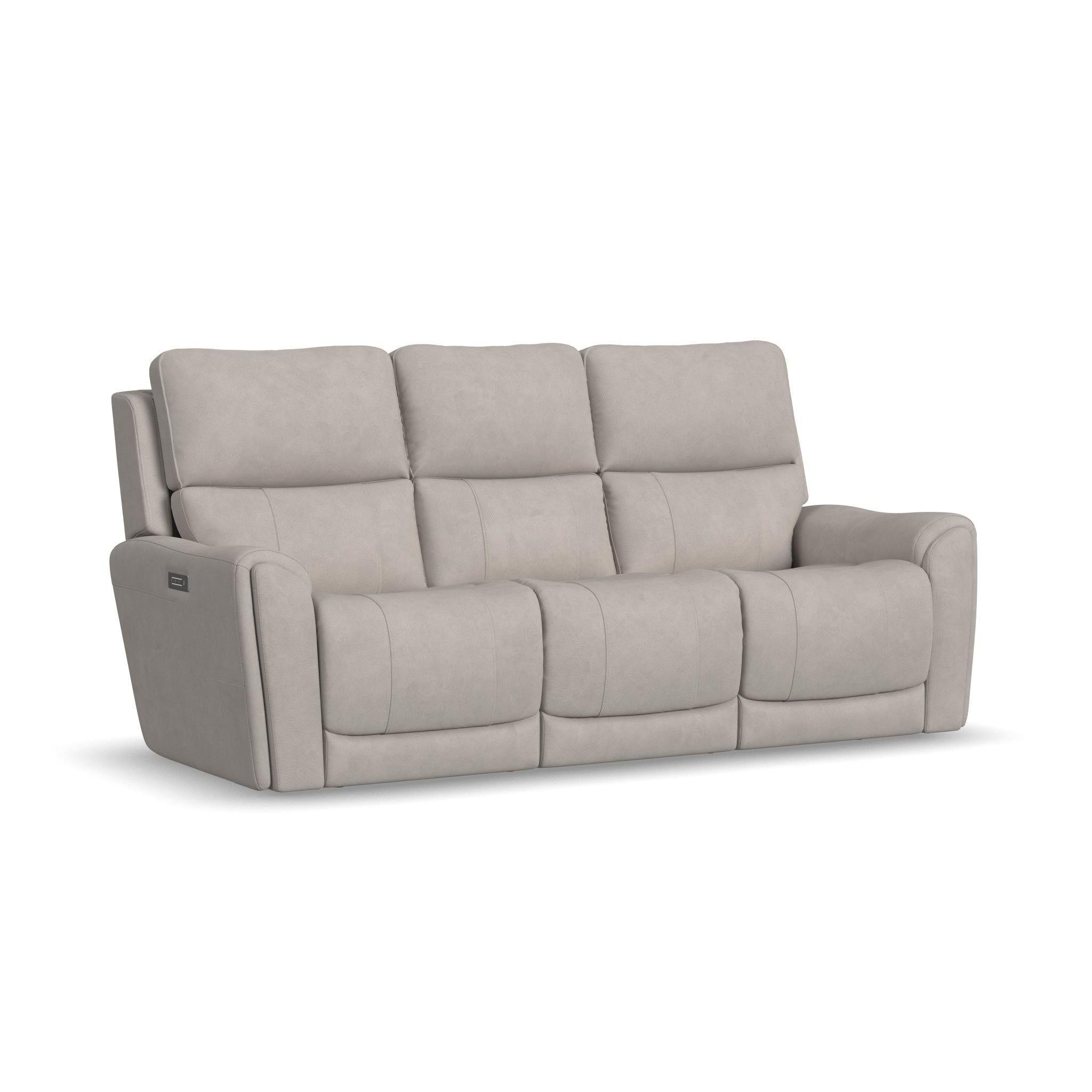 Carter Dove Fabric Power Reclining Sofa with Console & Power Headrests & Lumbar