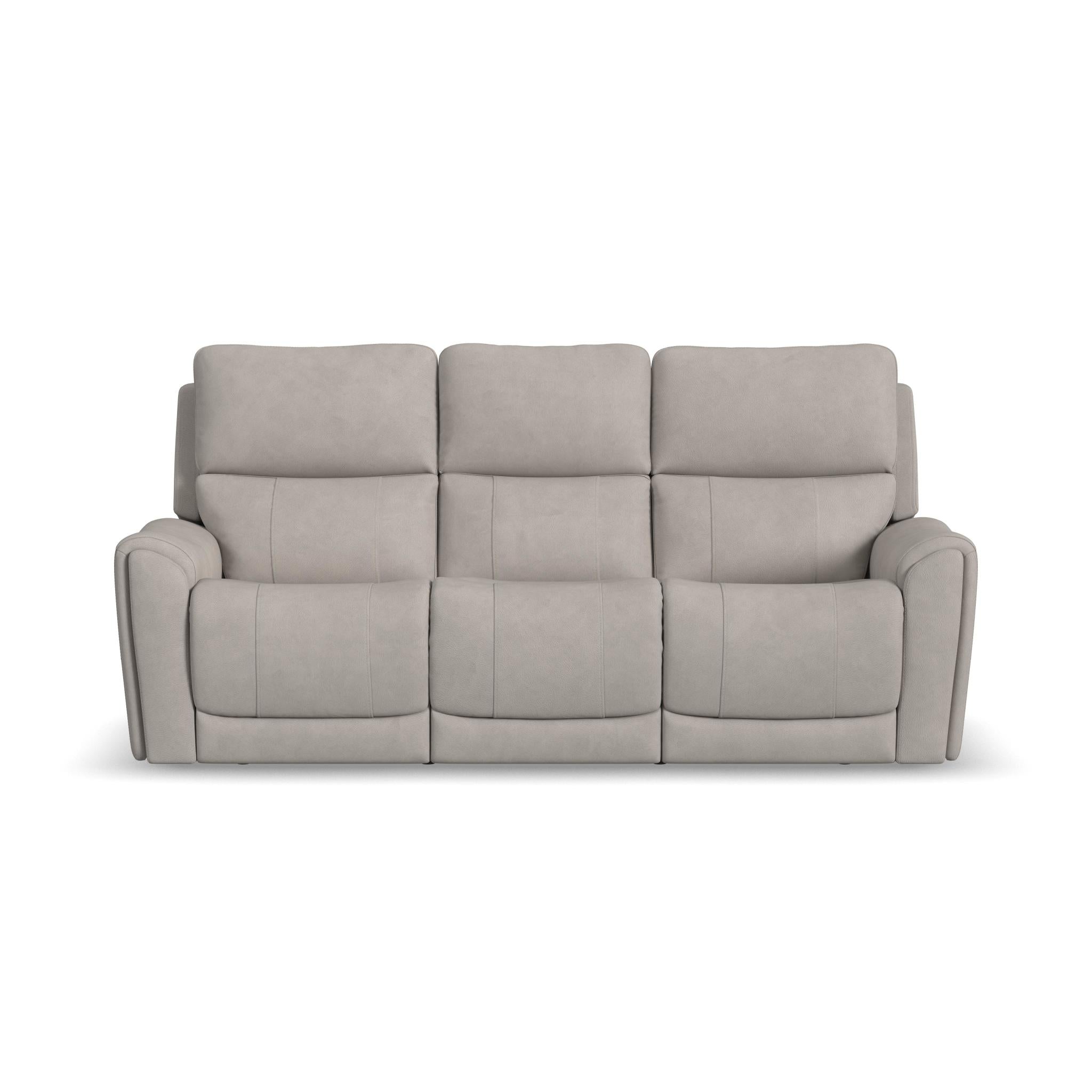 Carter Dove Fabric Power Reclining Sofa with Console & Power Headrests & Lumbar