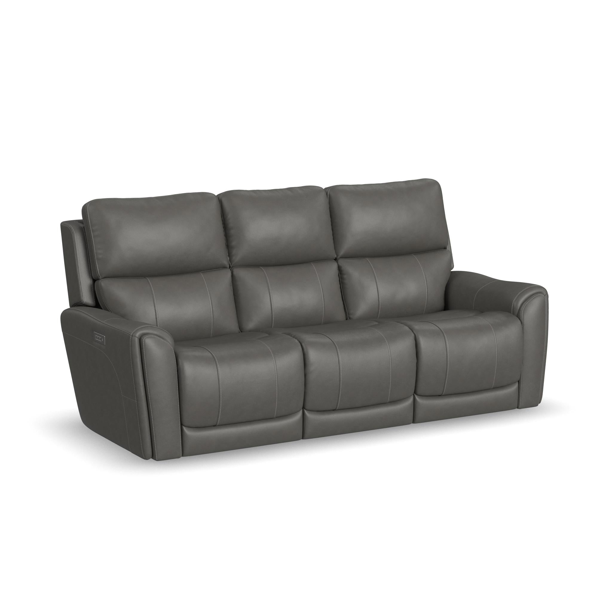 Carter Smoke Fabric Power Reclining Sofa with Console & Power Headrests & Lumbar