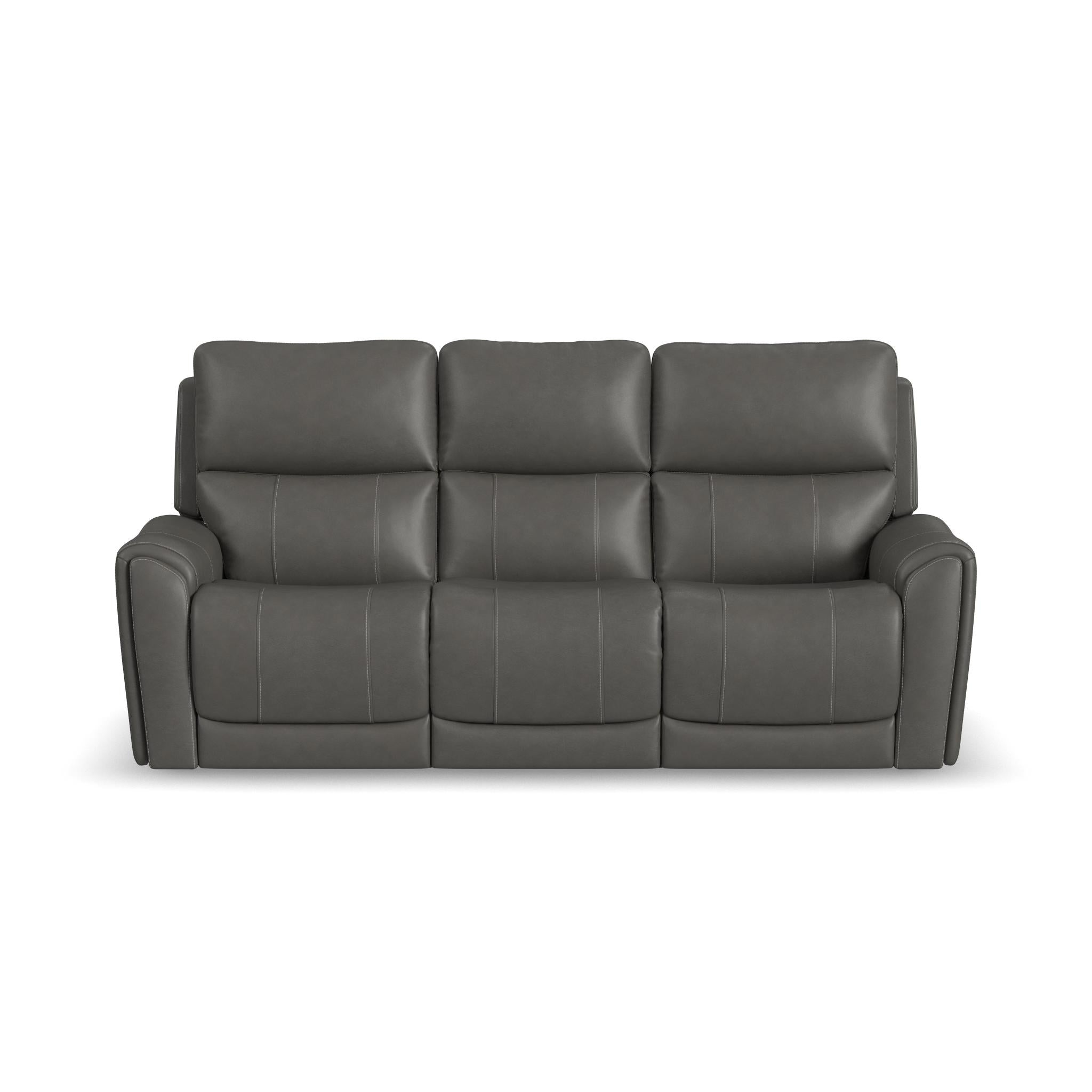 Carter Smoke Fabric Power Reclining Sofa with Console & Power Headrests & Lumbar