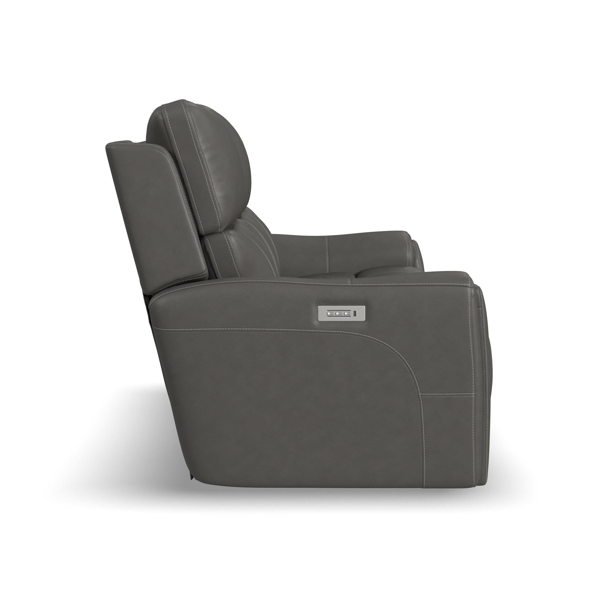 Carter Smoke Fabric Power Reclining Sofa with Console & Power Headrests & Lumbar