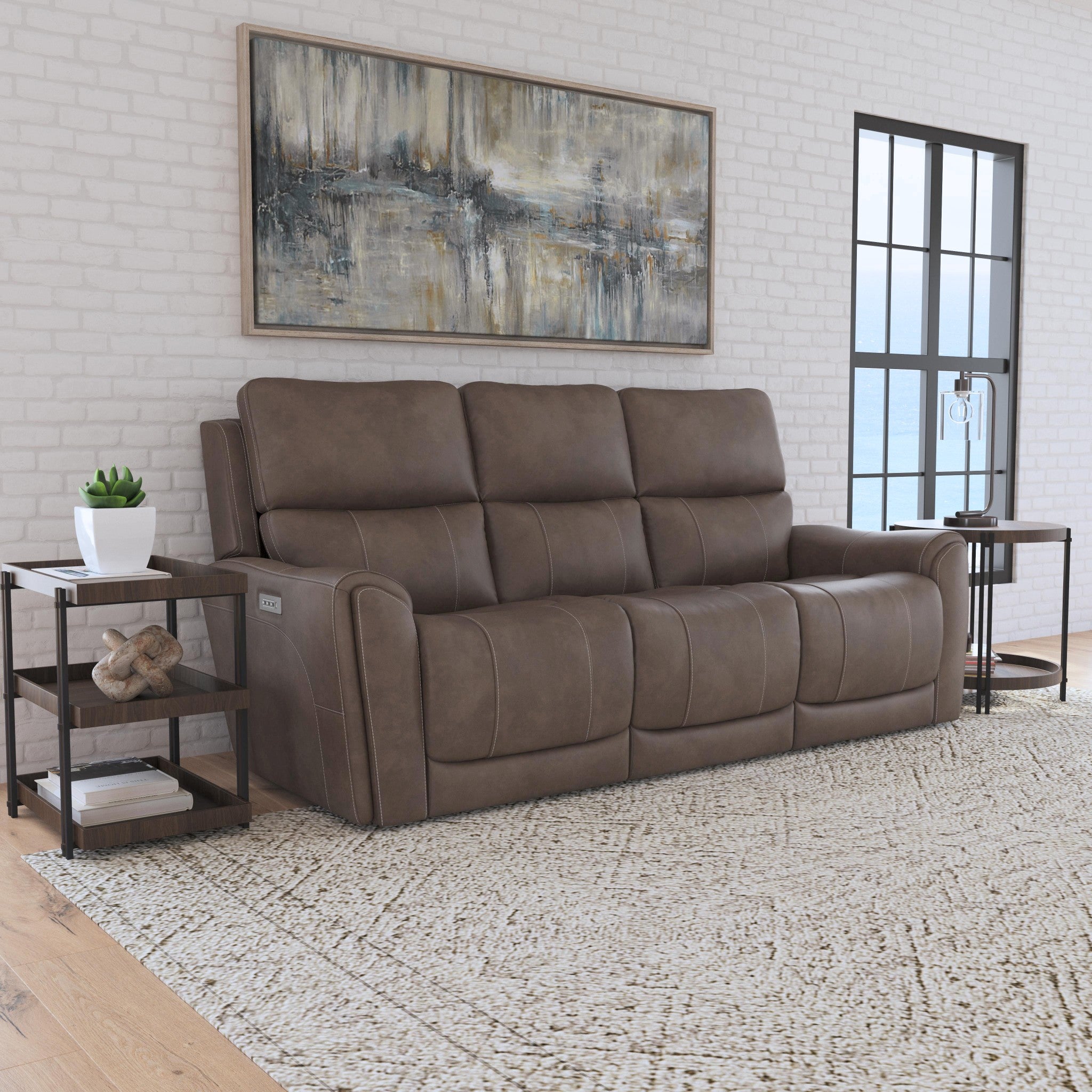 Carter Cappuccino Fabric Power Reclining Sofa with Console & Power Headrests & Lumbar