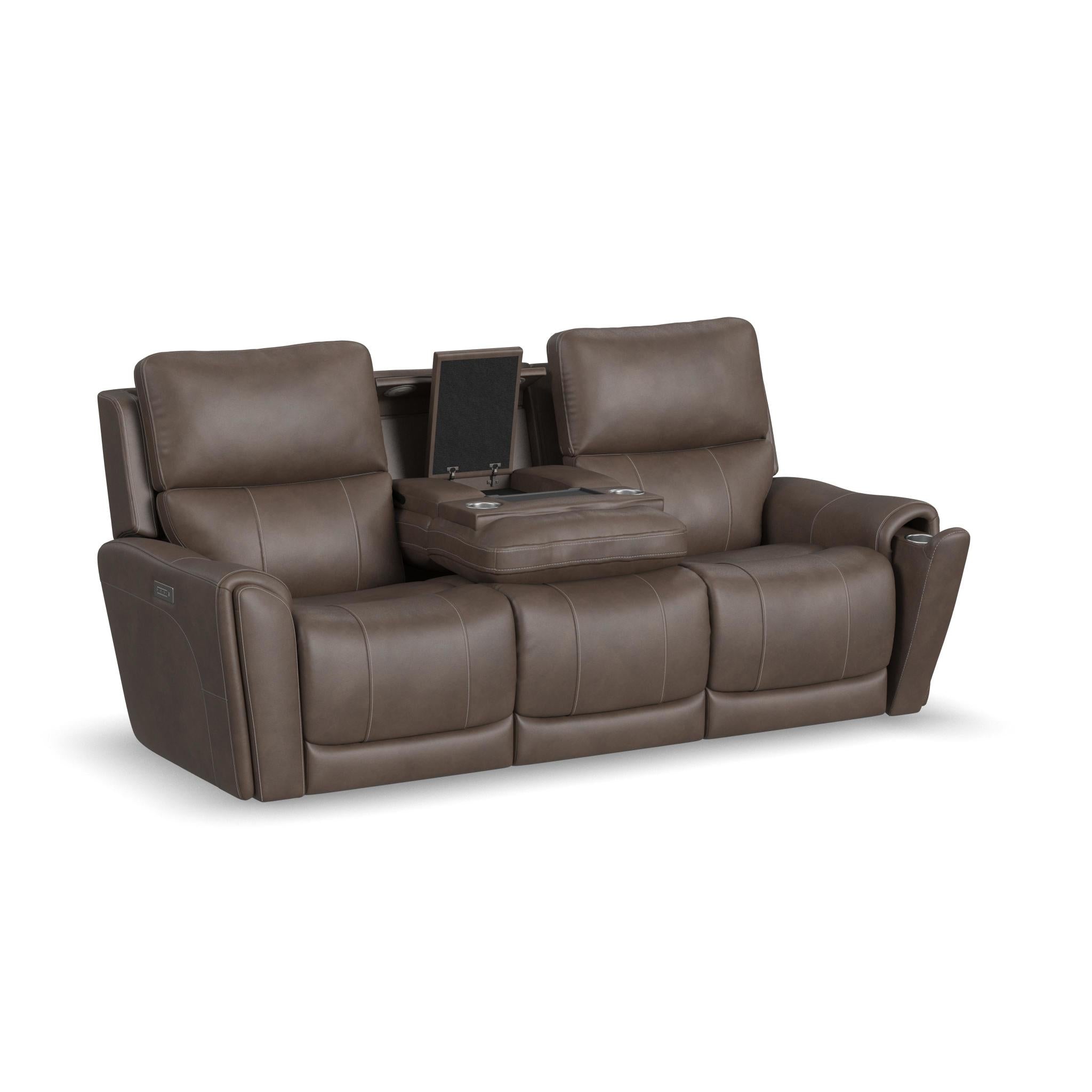 Carter Cappuccino Fabric Power Reclining Sofa with Console & Power Headrests & Lumbar