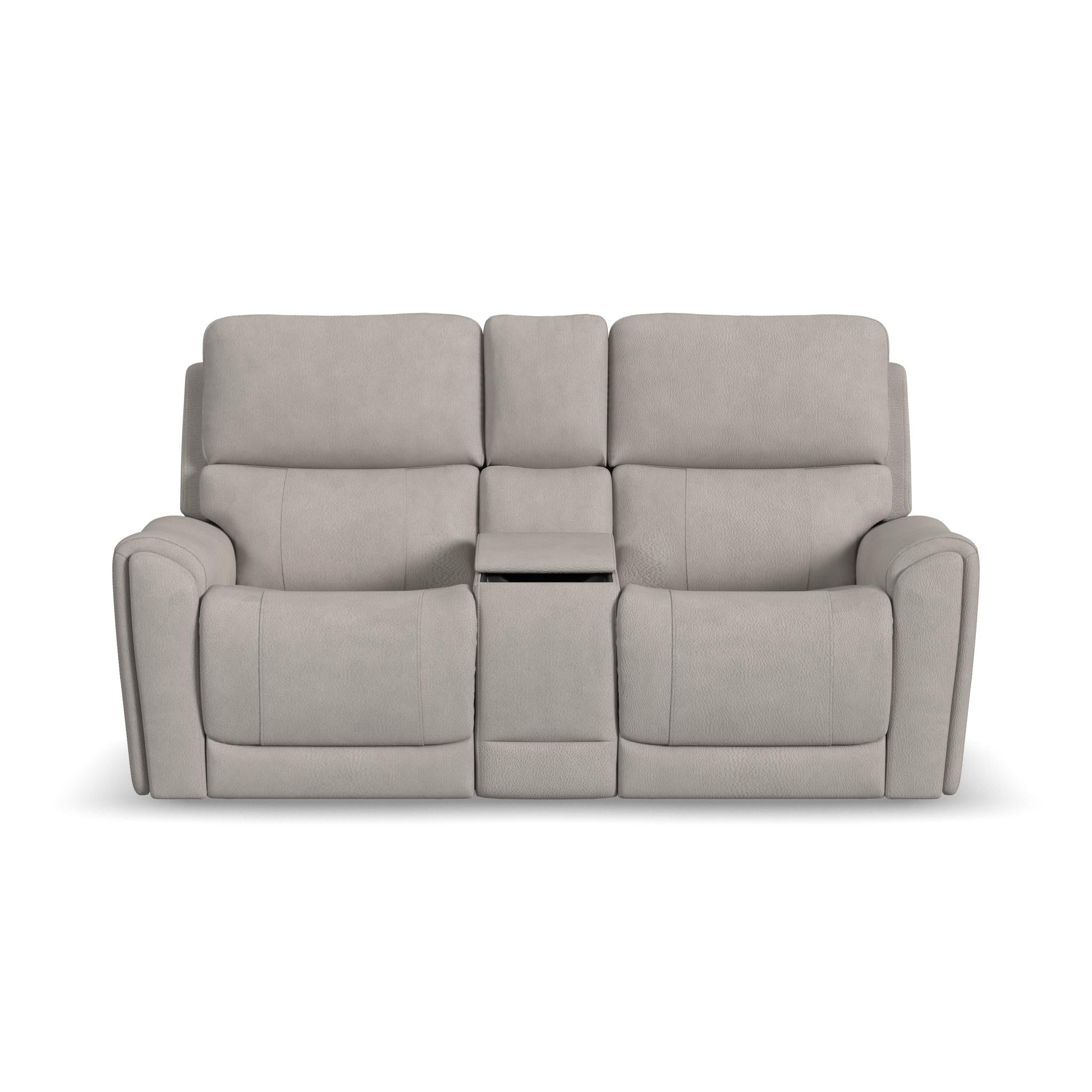 Carter Dove Fabric Power Reclining Loveseat with Console & Power Headrests & Lumbar